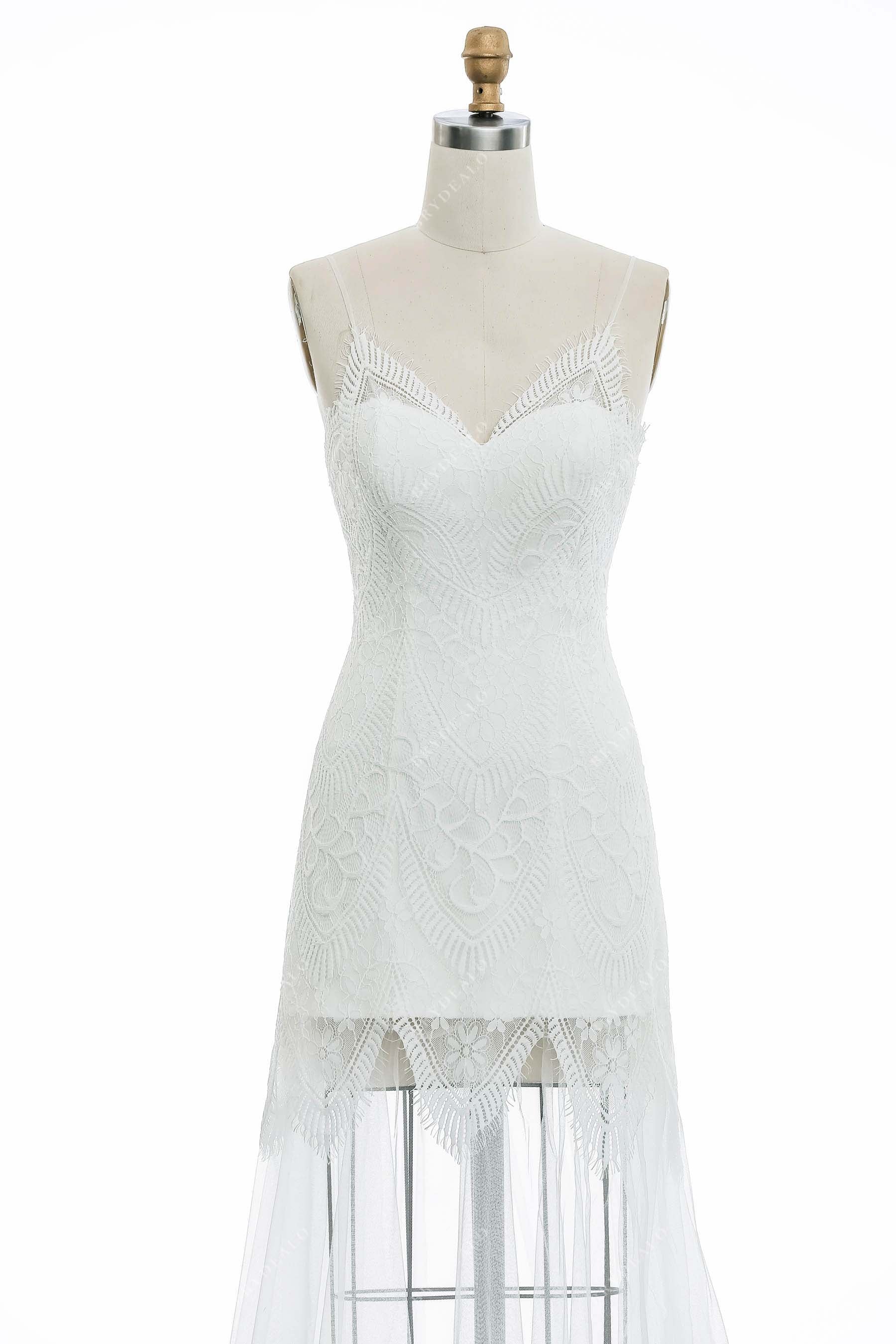 sheer lace V-neck spaghetti straps informal bridal dress