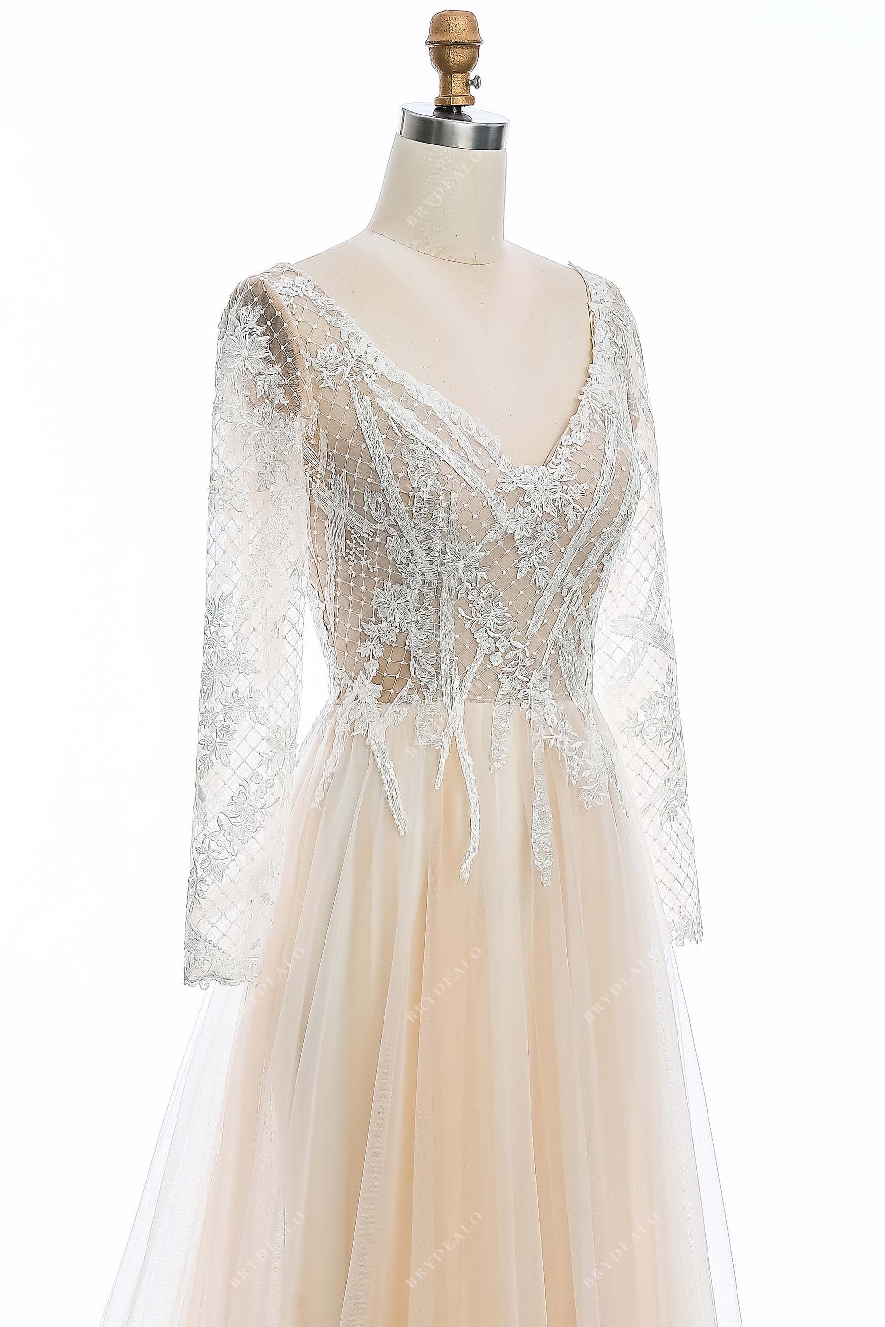 sheer long sleeves lace bridal gown