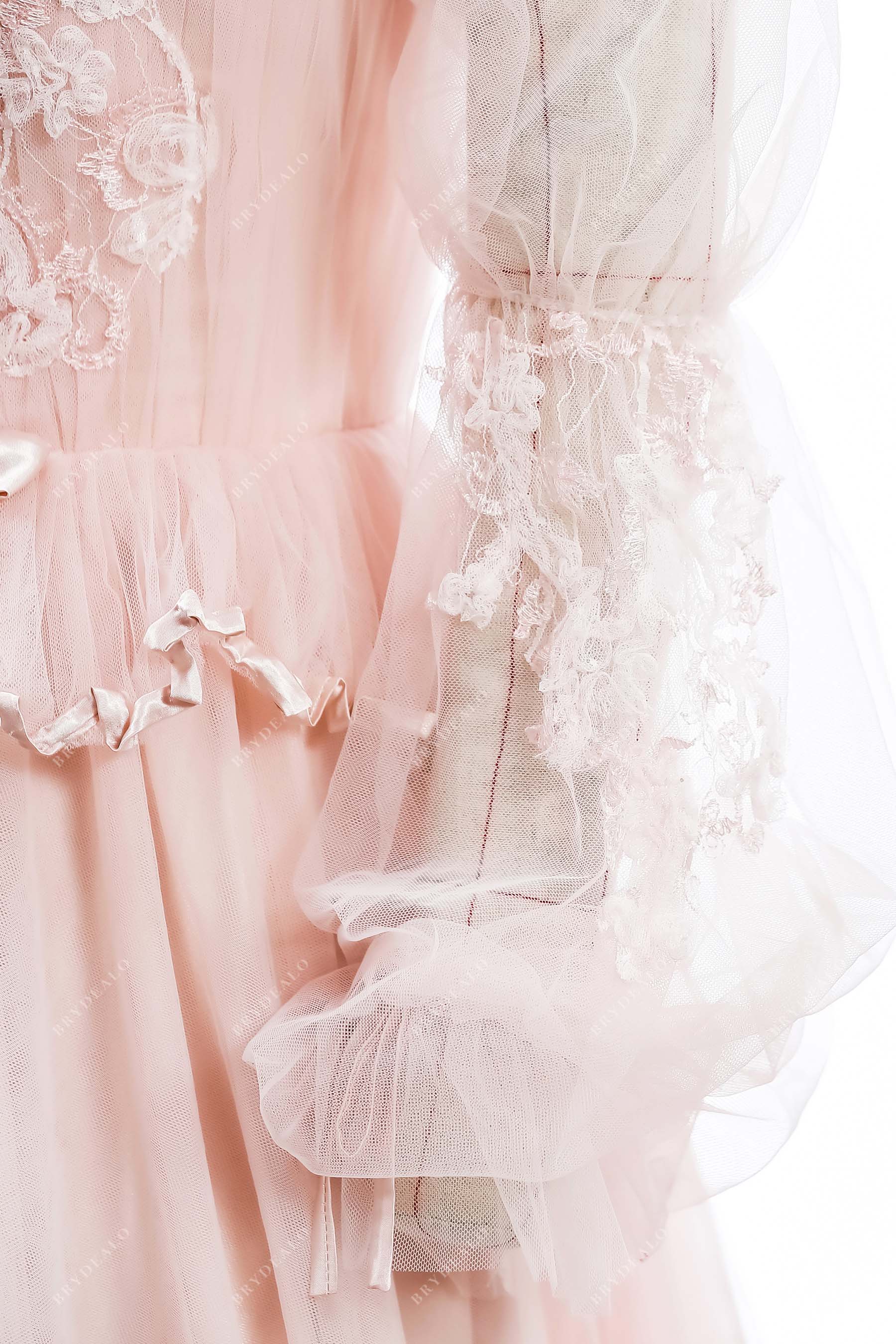 sheer long sleeves tulle romantic A-line wedding gown