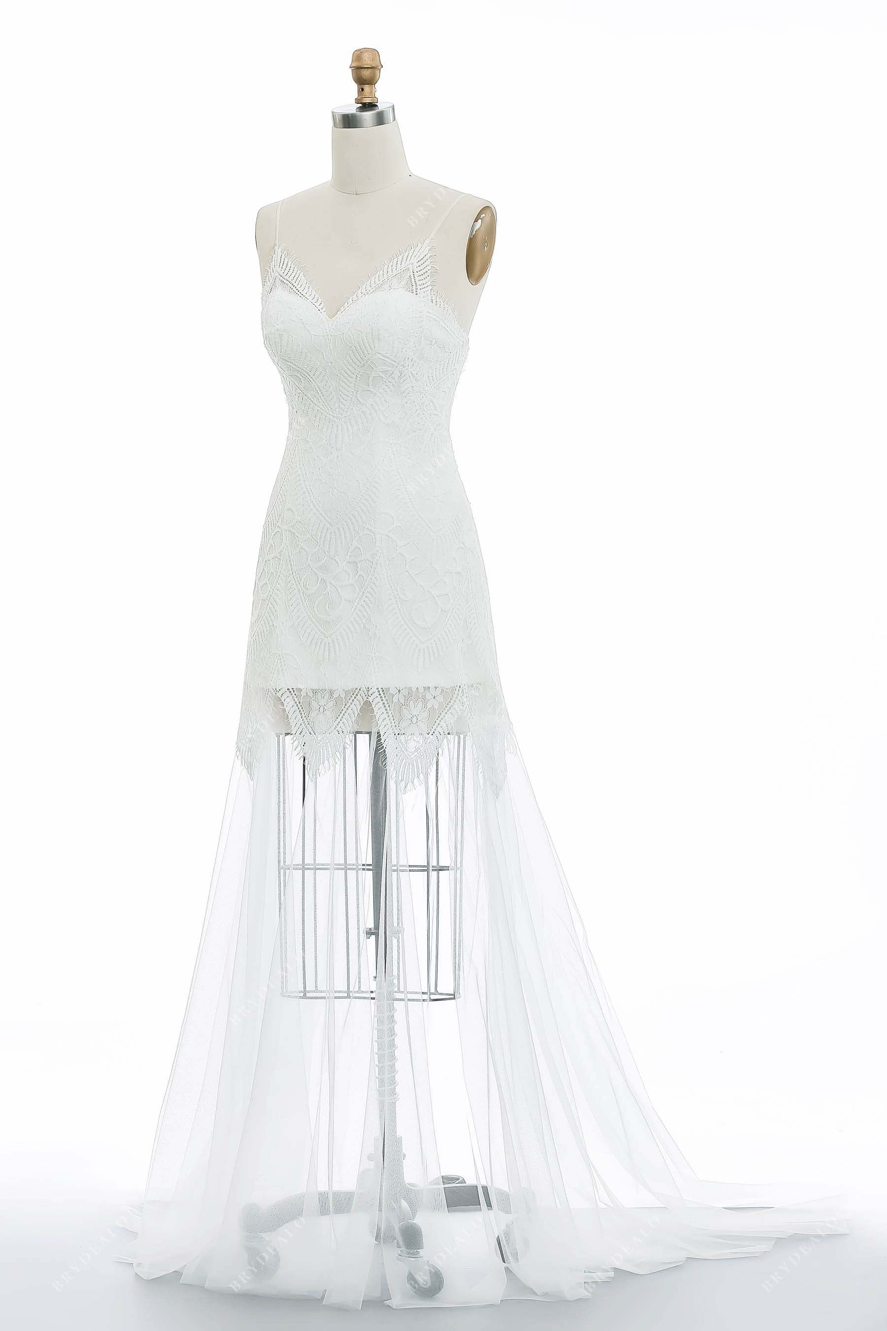 spaghetti straps sheer mermaid lace V-neck city bridal dress