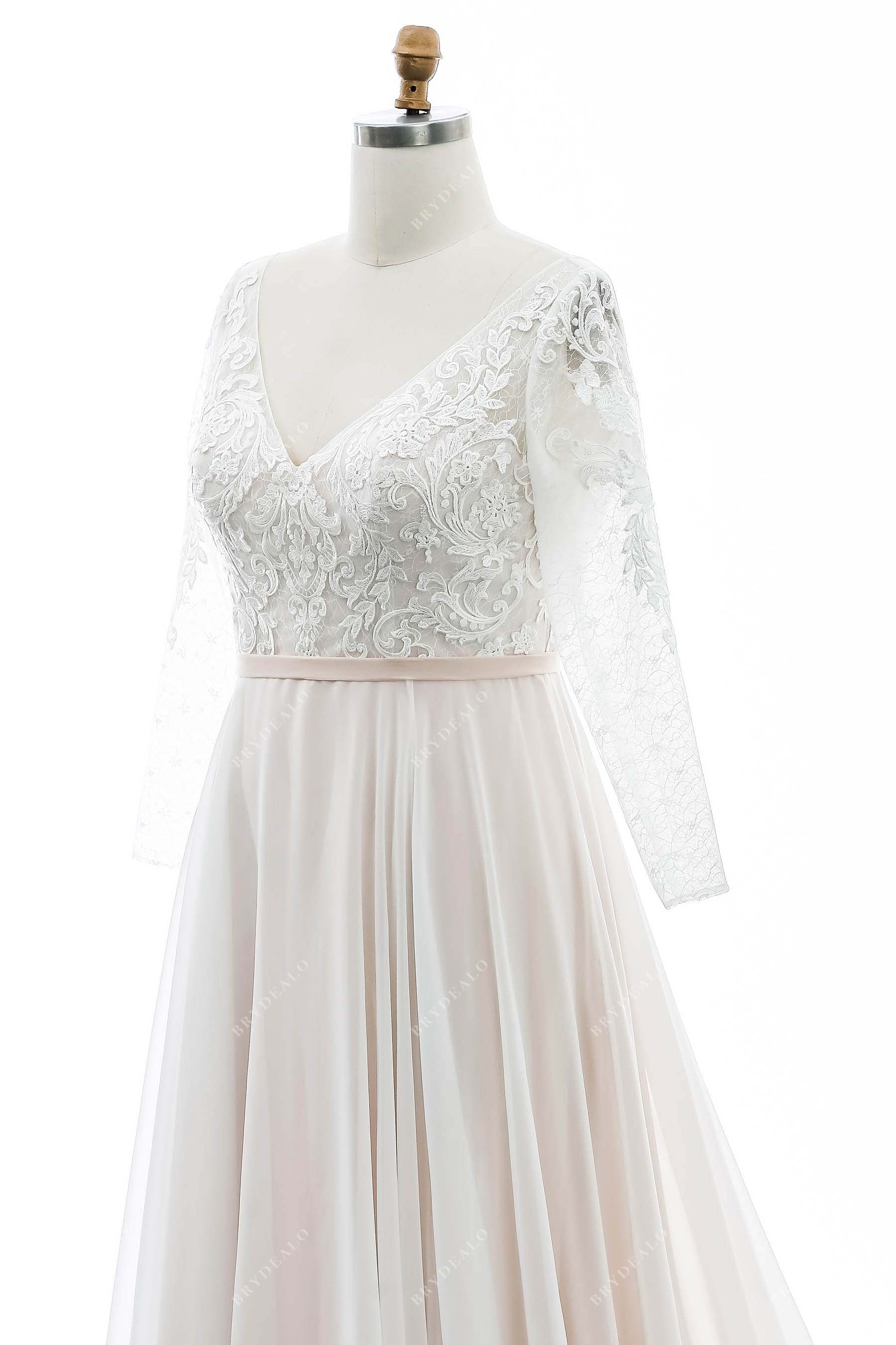 sheer sleeves V-neck spring bridal gown