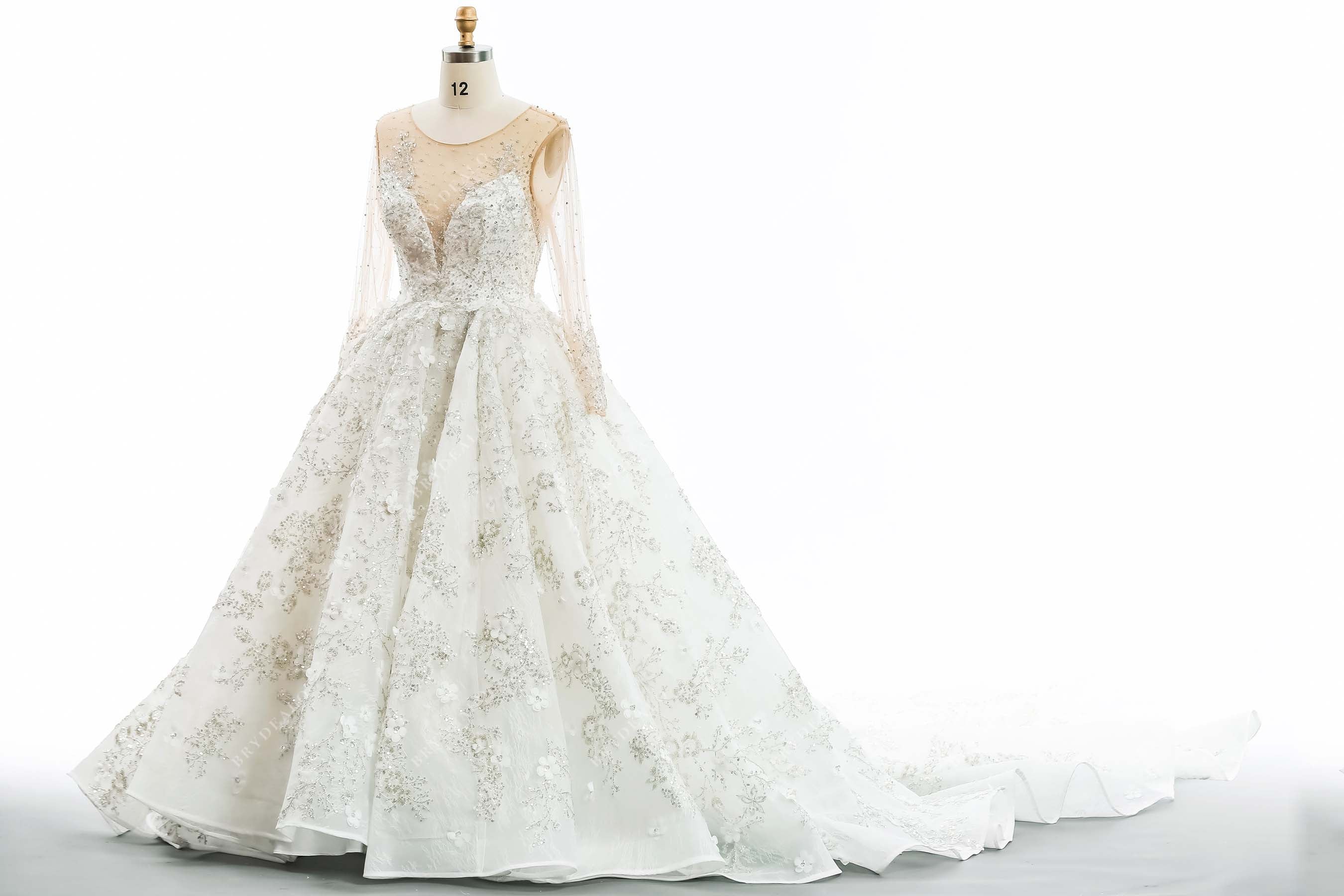 sheer sleeves gorgeous beads sequins illusion neck ballgown