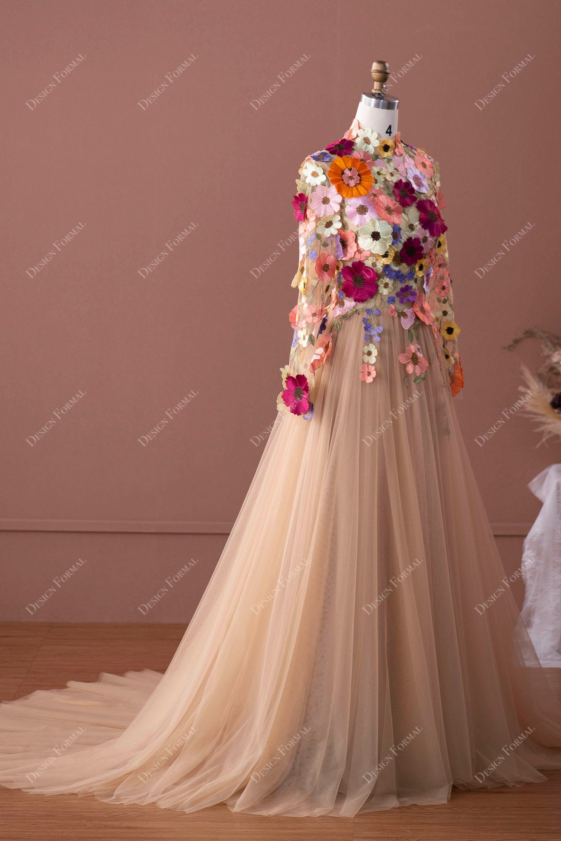 sheer sleeves lightweight summer nude bridal gown