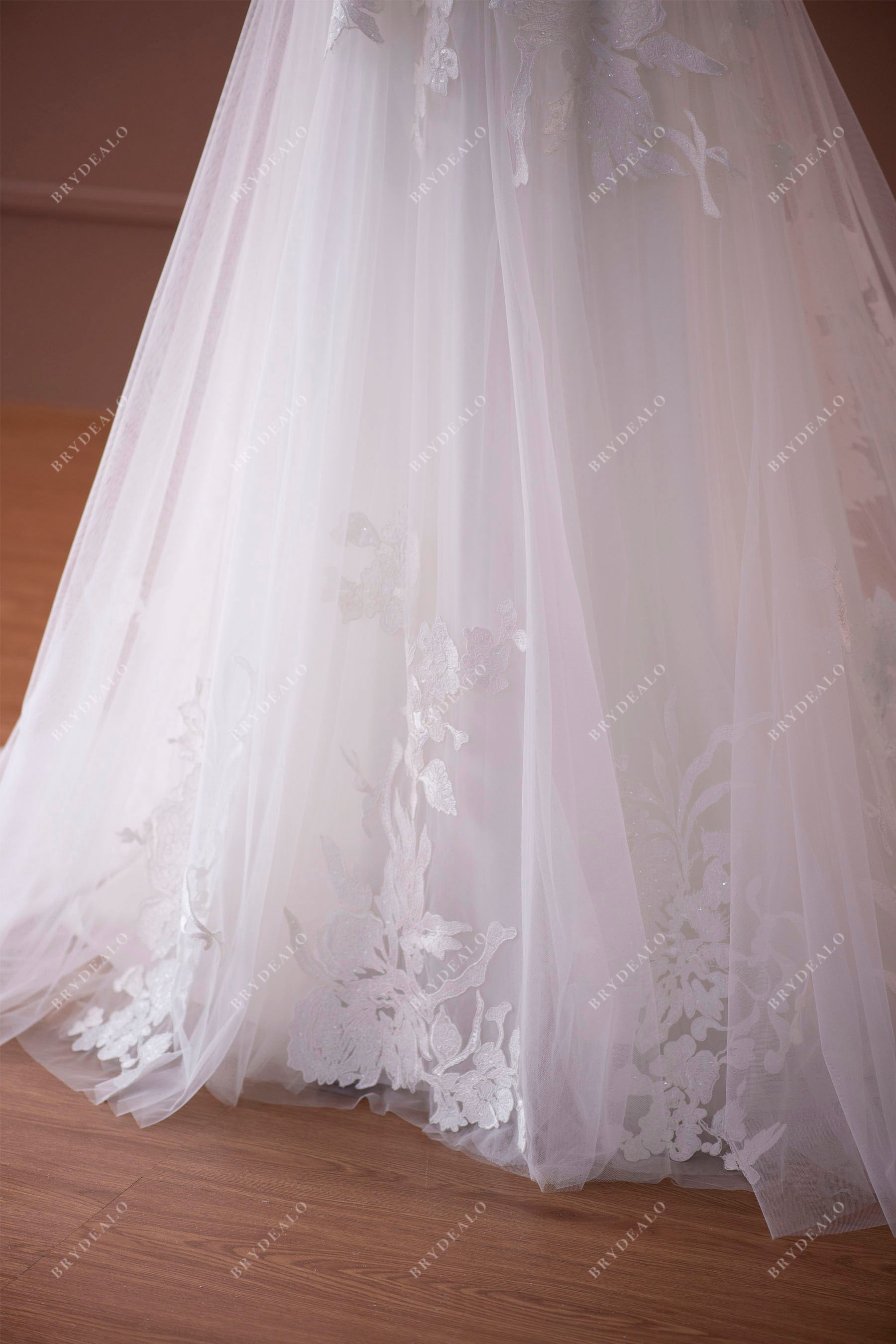 shimmery flower lace white garden wedding dress
