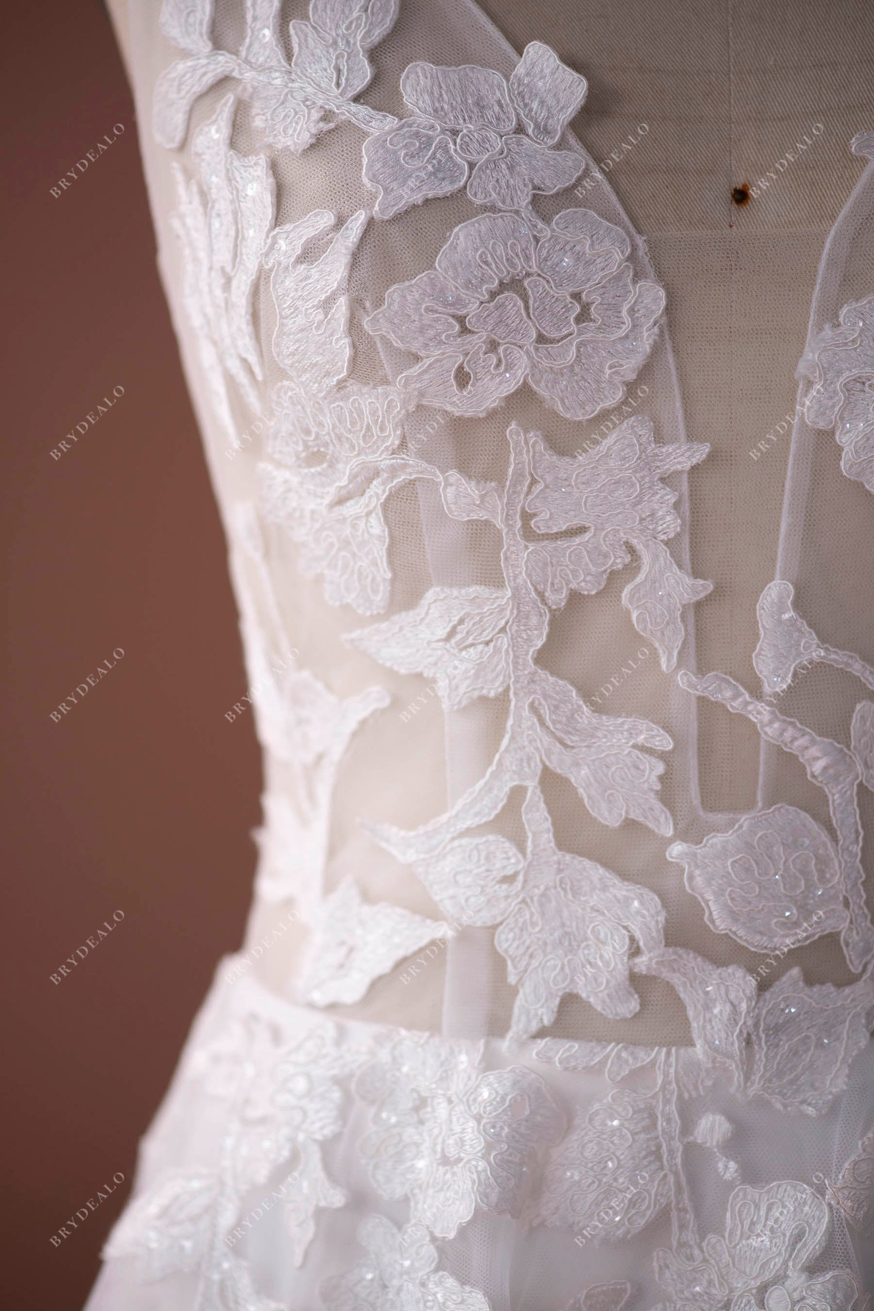 shimmery flower lace fall destination wedding dress