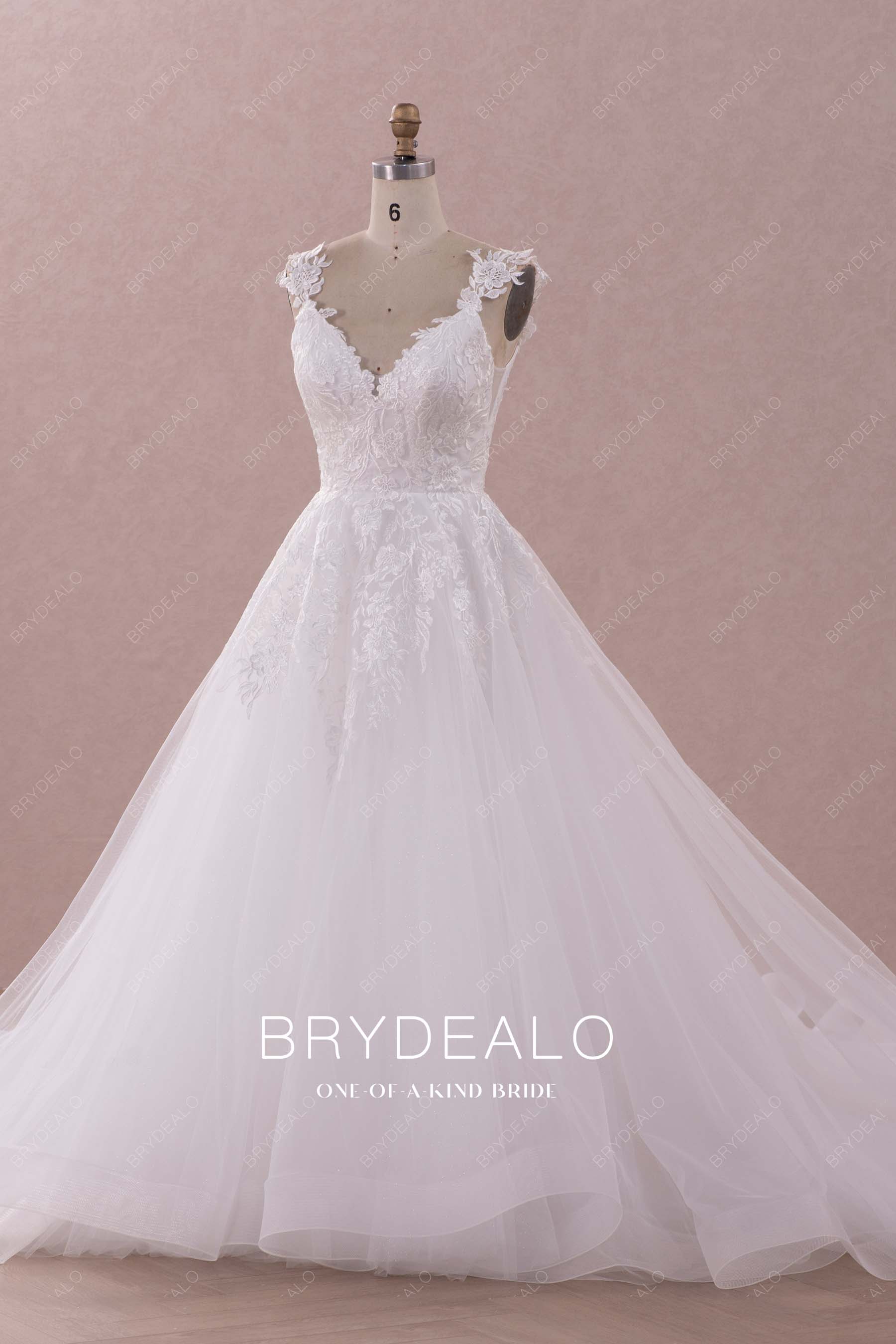shimmery lace tulle puffy designer ball gown wedding gown