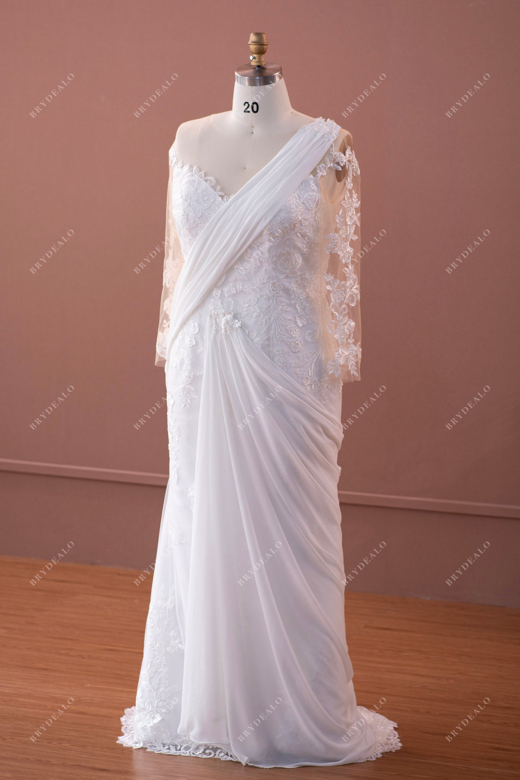 designer shimmery lace sari bridal gown