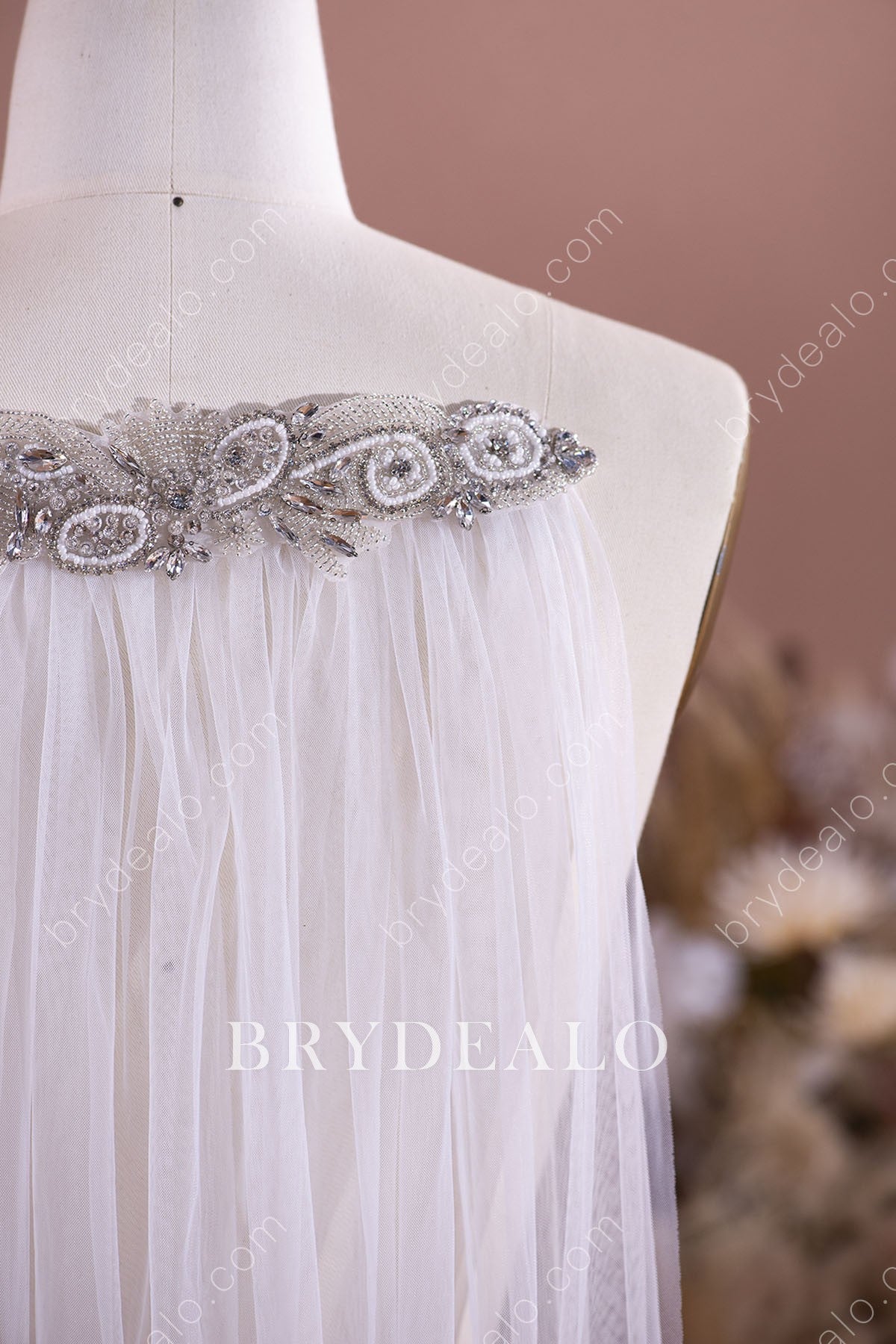 Beautiful Shiny Crystals Beaded Fingertip Wedding Veil