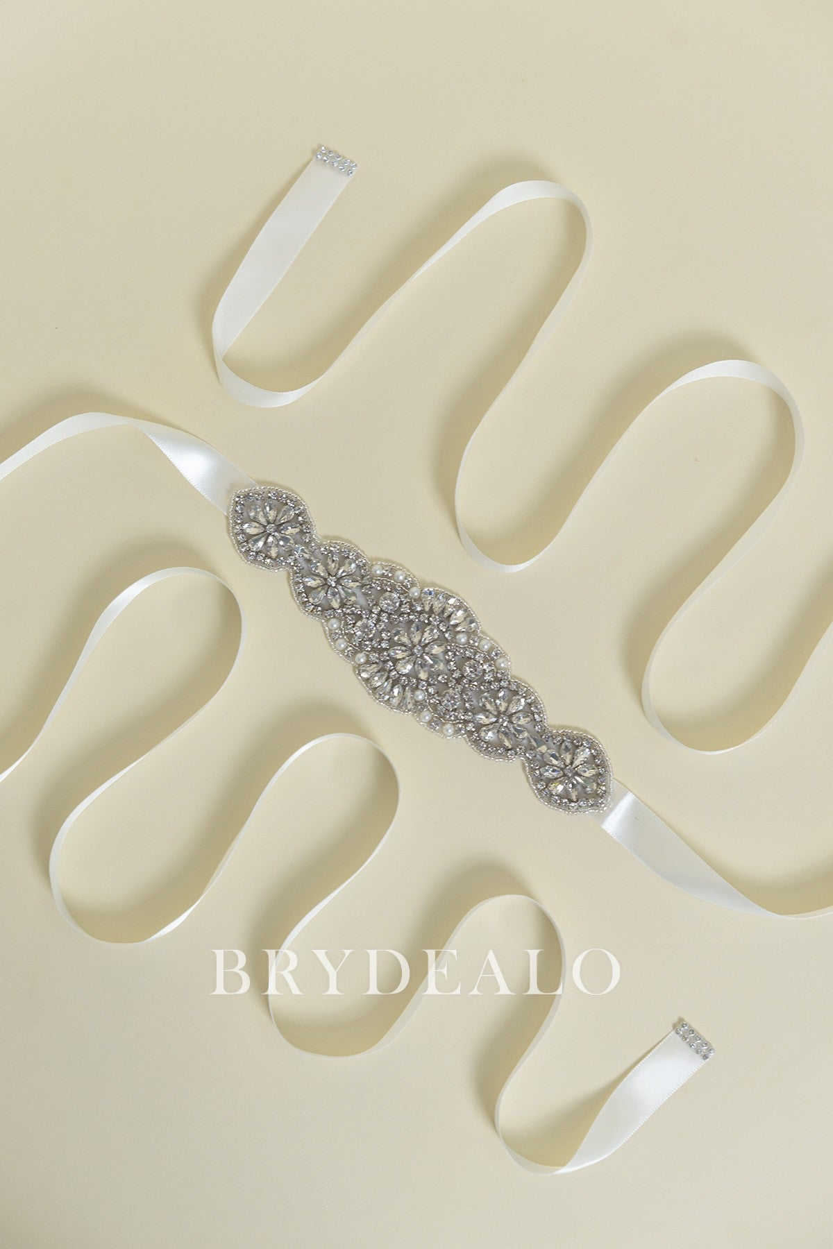 Scalloped Rhinestones Pearls Bridal Sash 