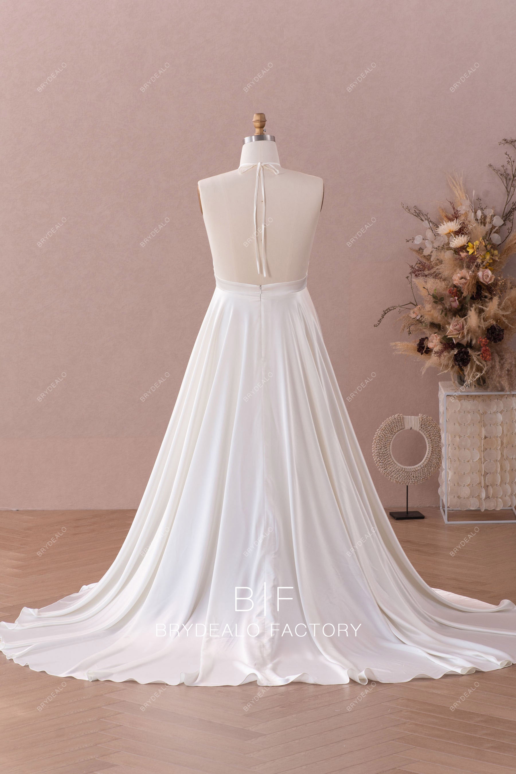Ivory charmeuse court train flowy silky A-line wedding dress