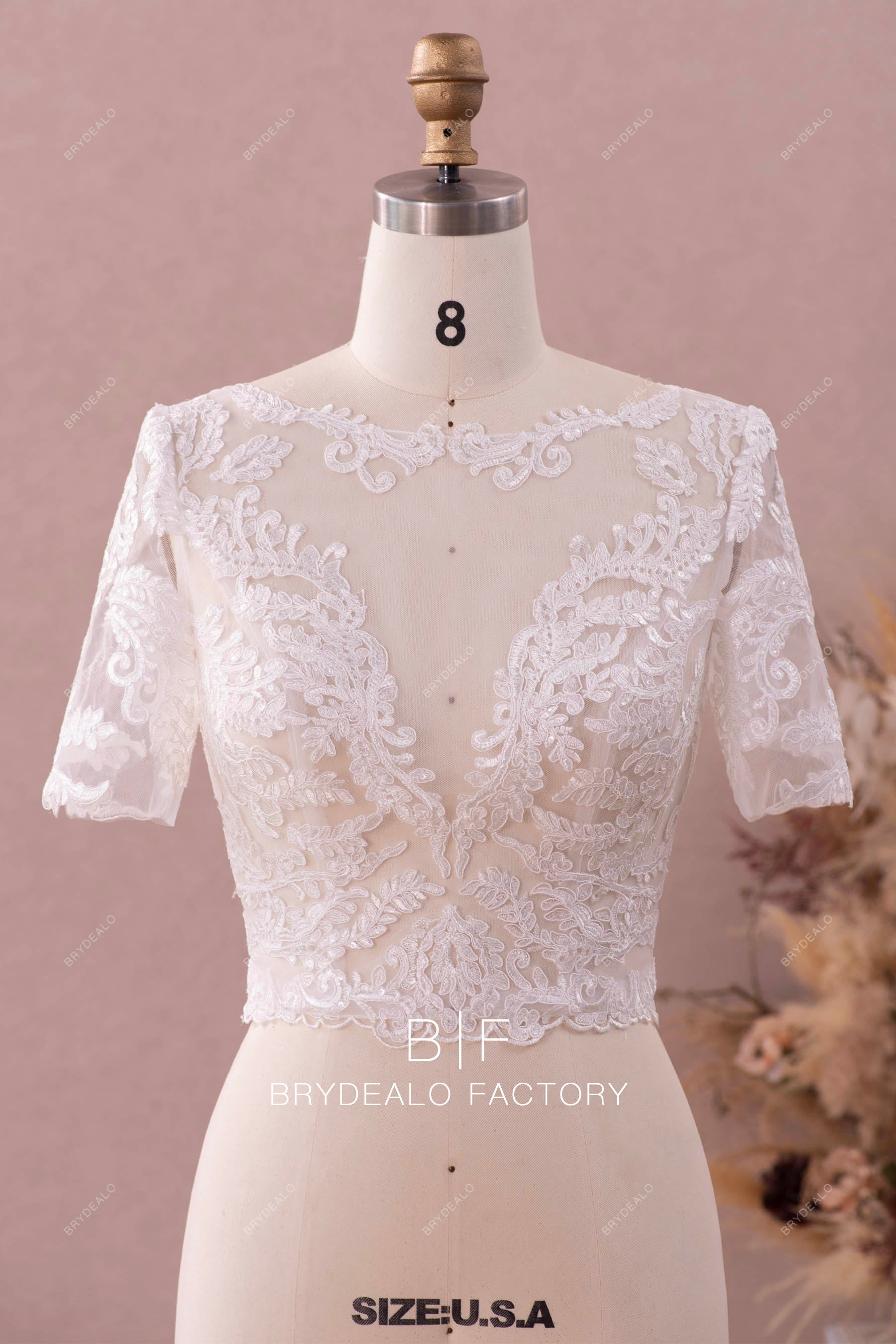 lace illusion bridal crop top