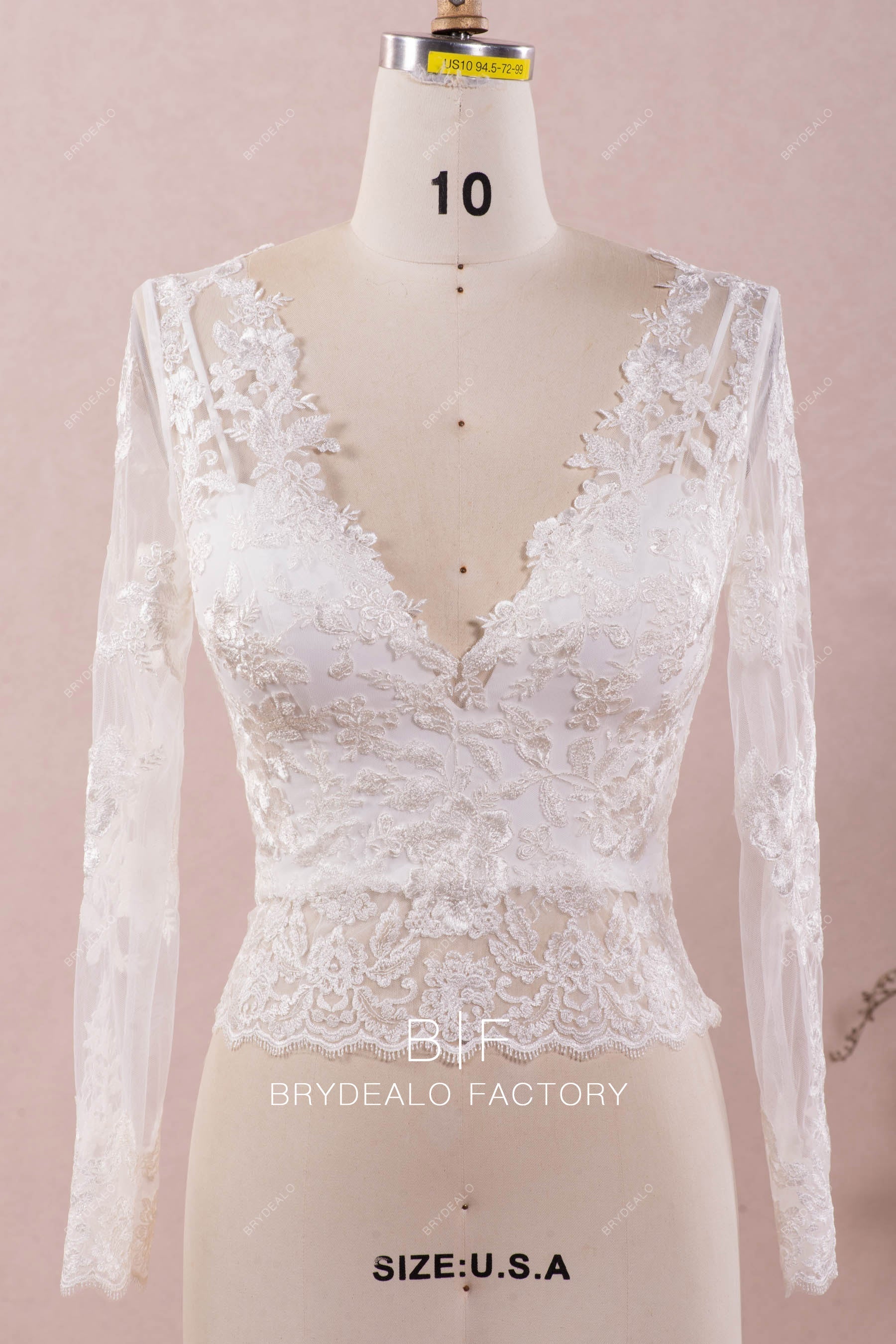 sleeved plunging neck lace bridal top