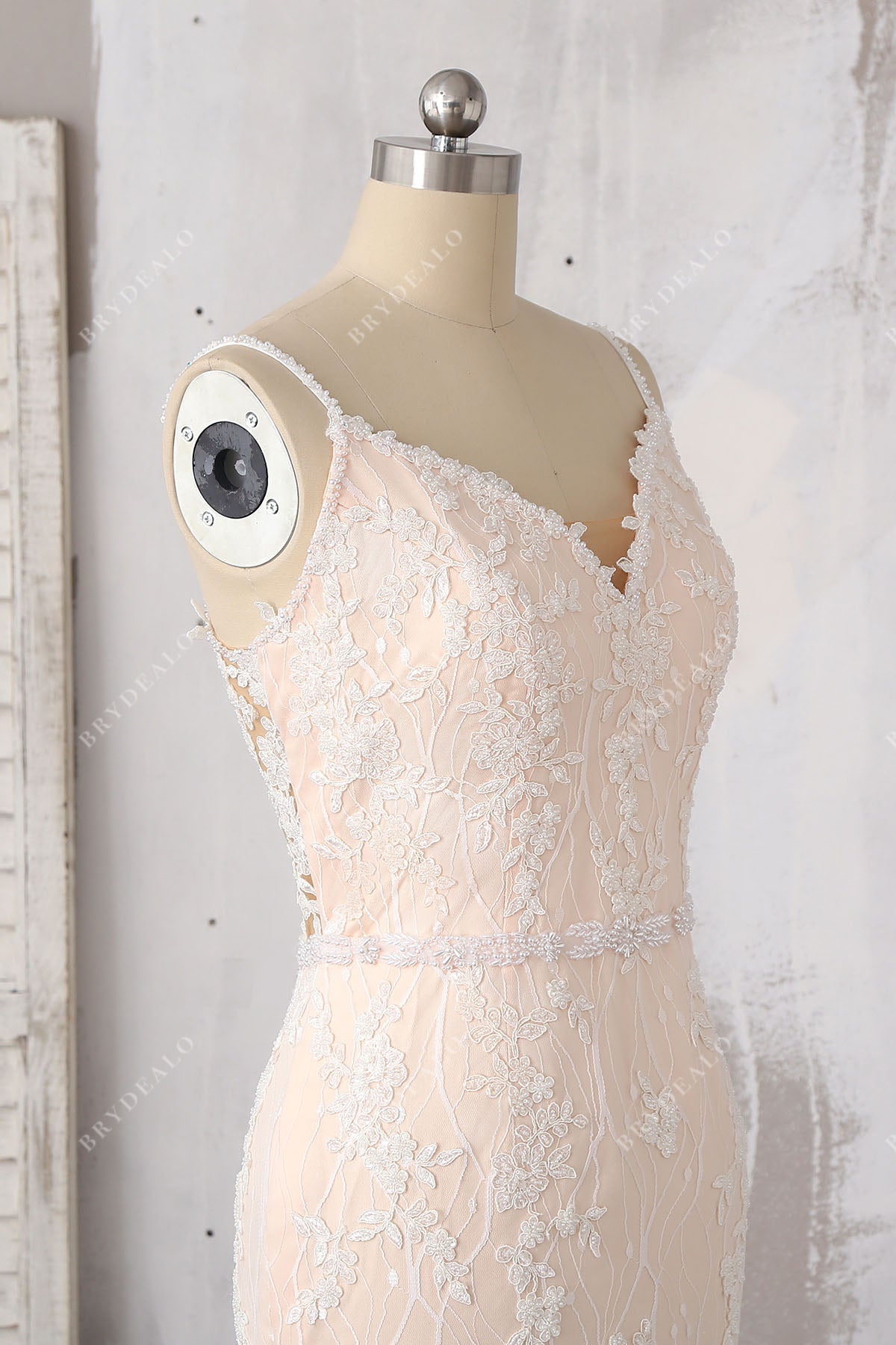 sleeveless beaded thin straps wedding gown