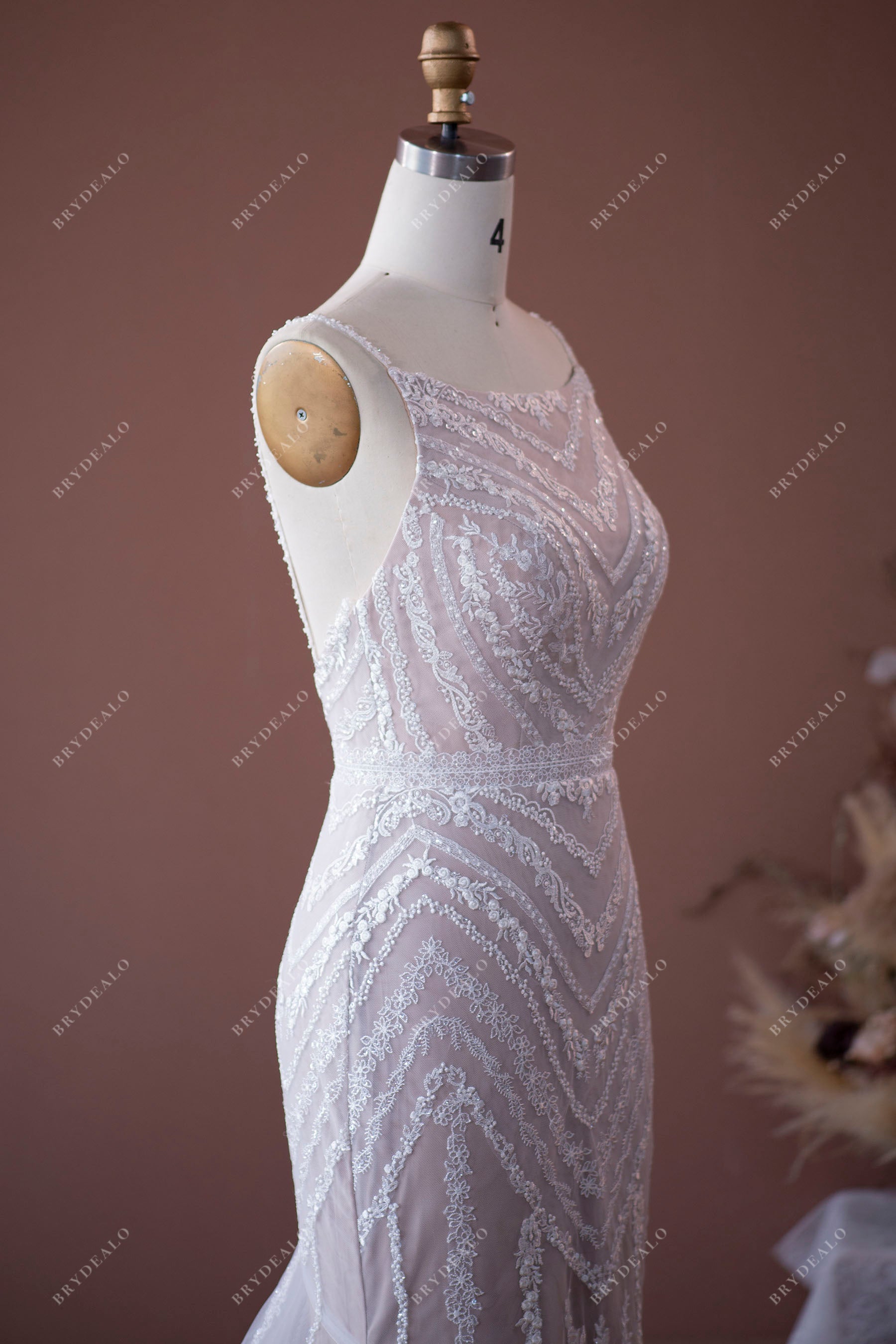 sleeveless lace thin straps beach bridal gown