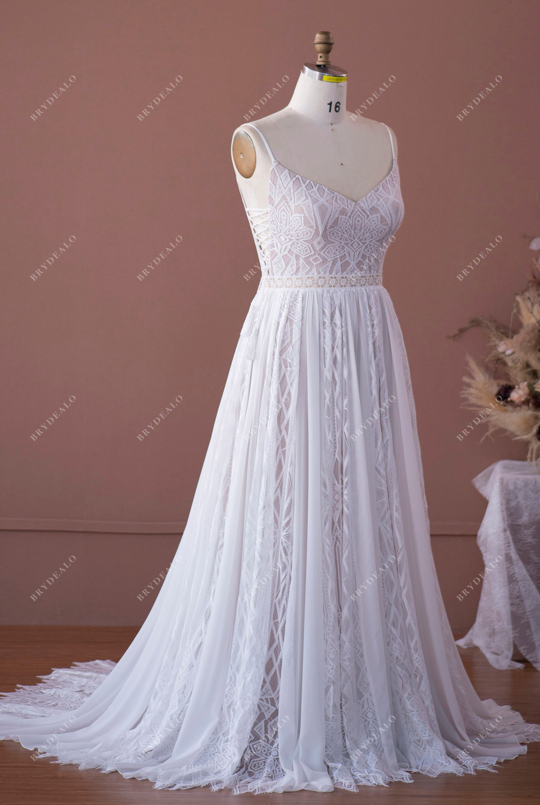 sleeveless spaghetti straps spring bridal gown