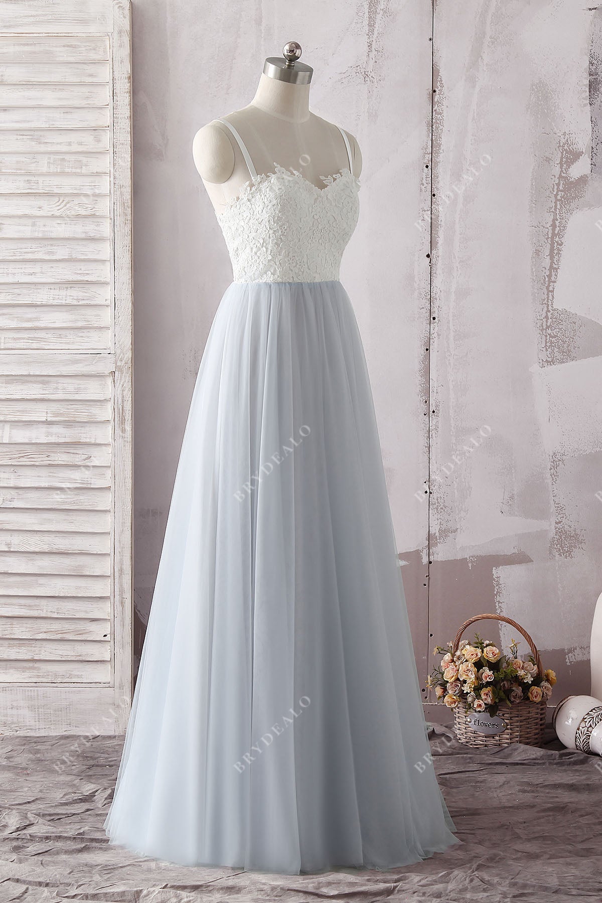 sleeveless spaghetti straps two-tone informal wedding dress