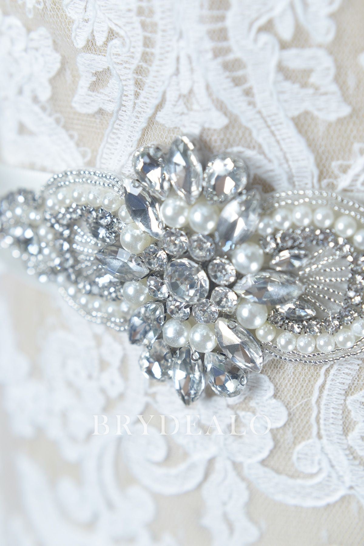 Rhinestones Pearls Satin Bridal Sash