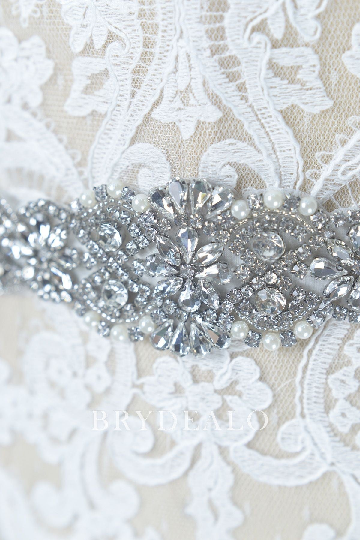 Crystals Pearls Satin Bridal Ties Belt 