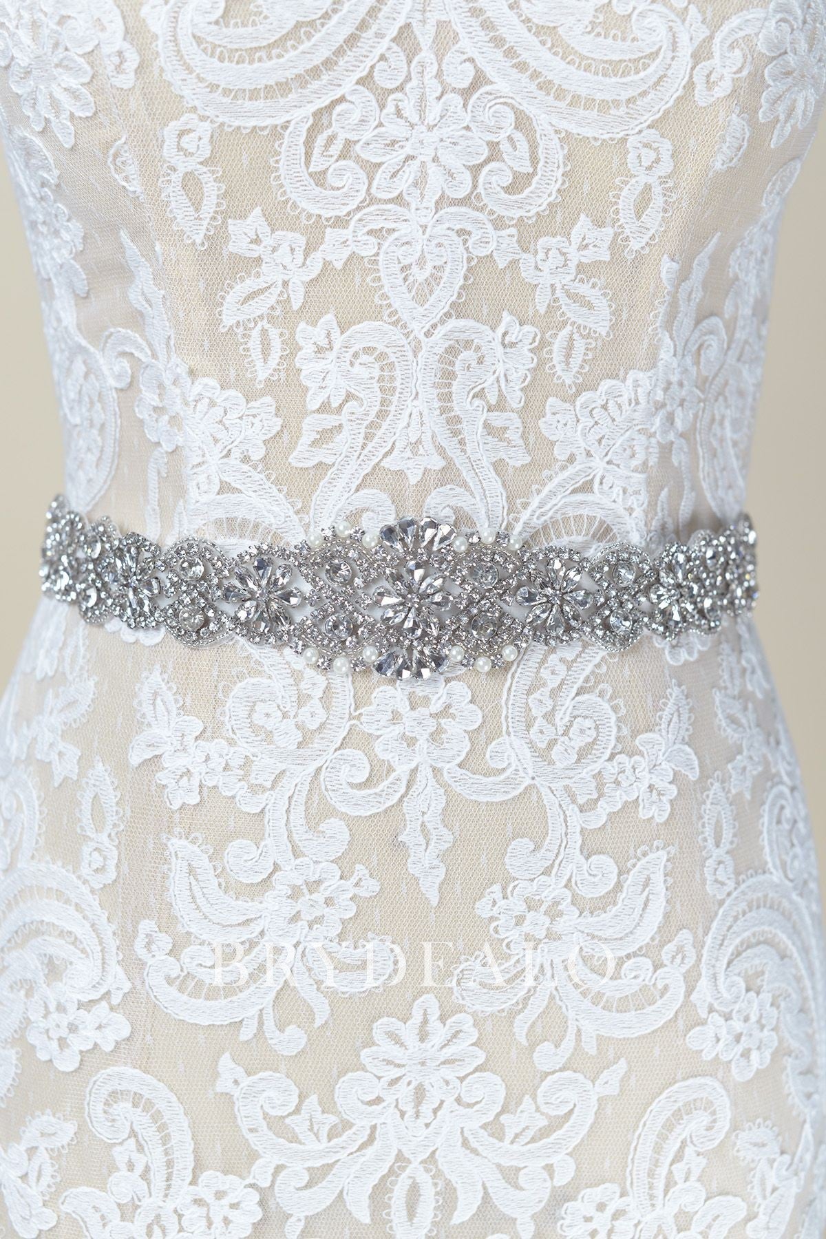 Sparkly Crystals Pearls Satin Bridal Belt 