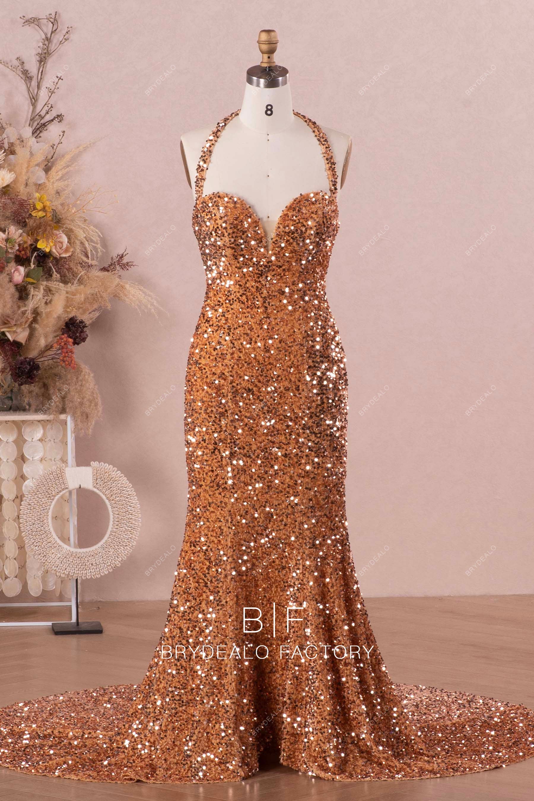 Sequin Trumpet Mermaid Orange Halter Prom Dress Sequin Trumpet Mermaid Orange Halter Prom Dress