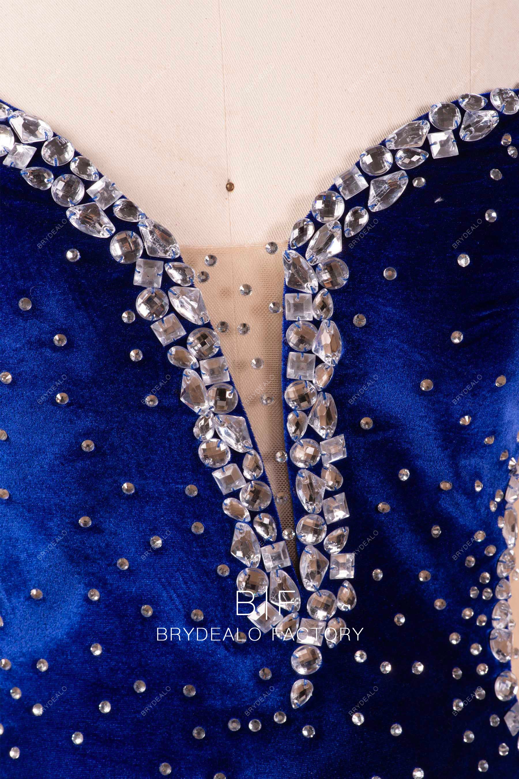 glitter rhinestones plunging neck prom dress