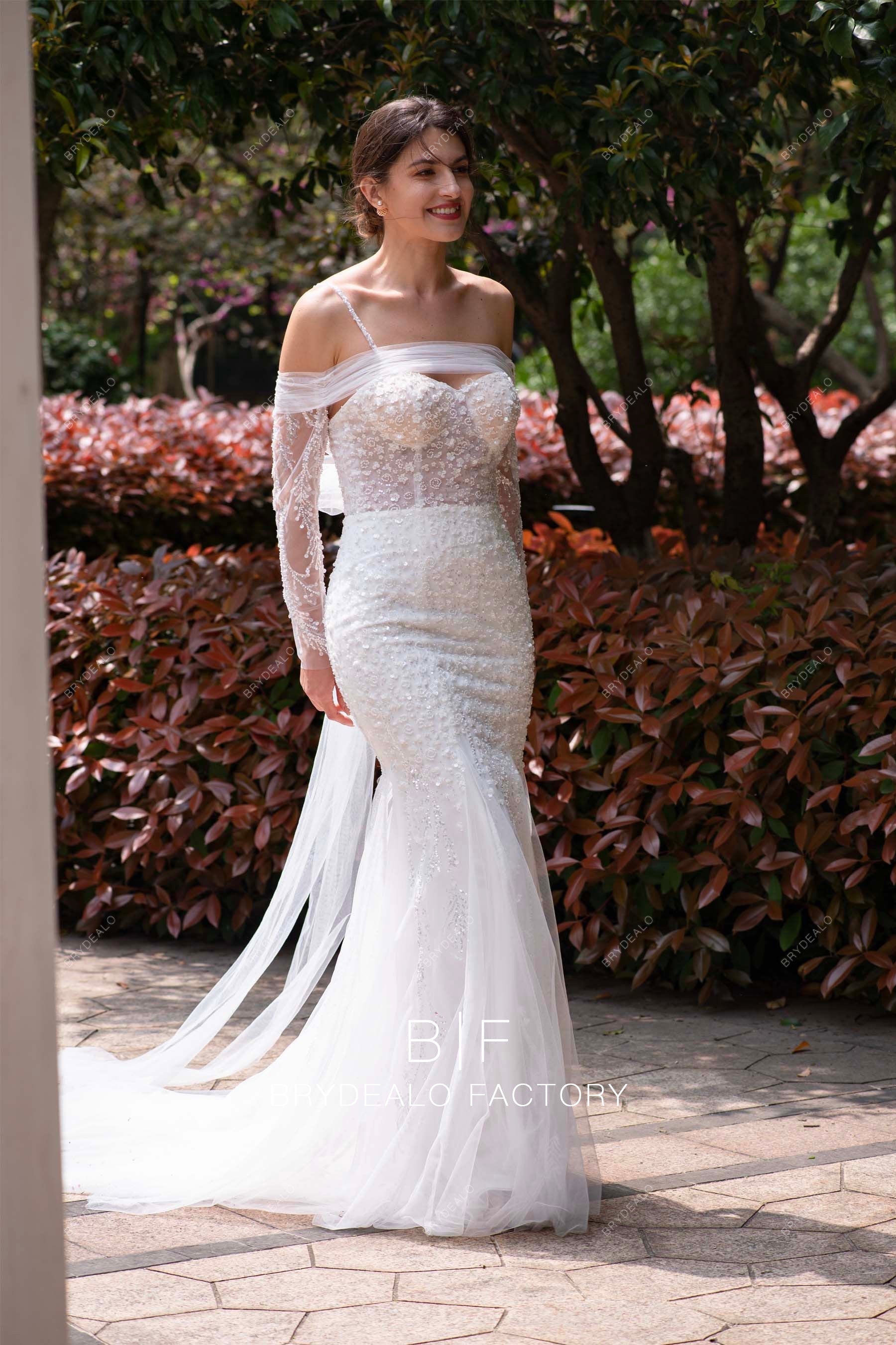 sparkly lace tulle mermaid destination wedding dress