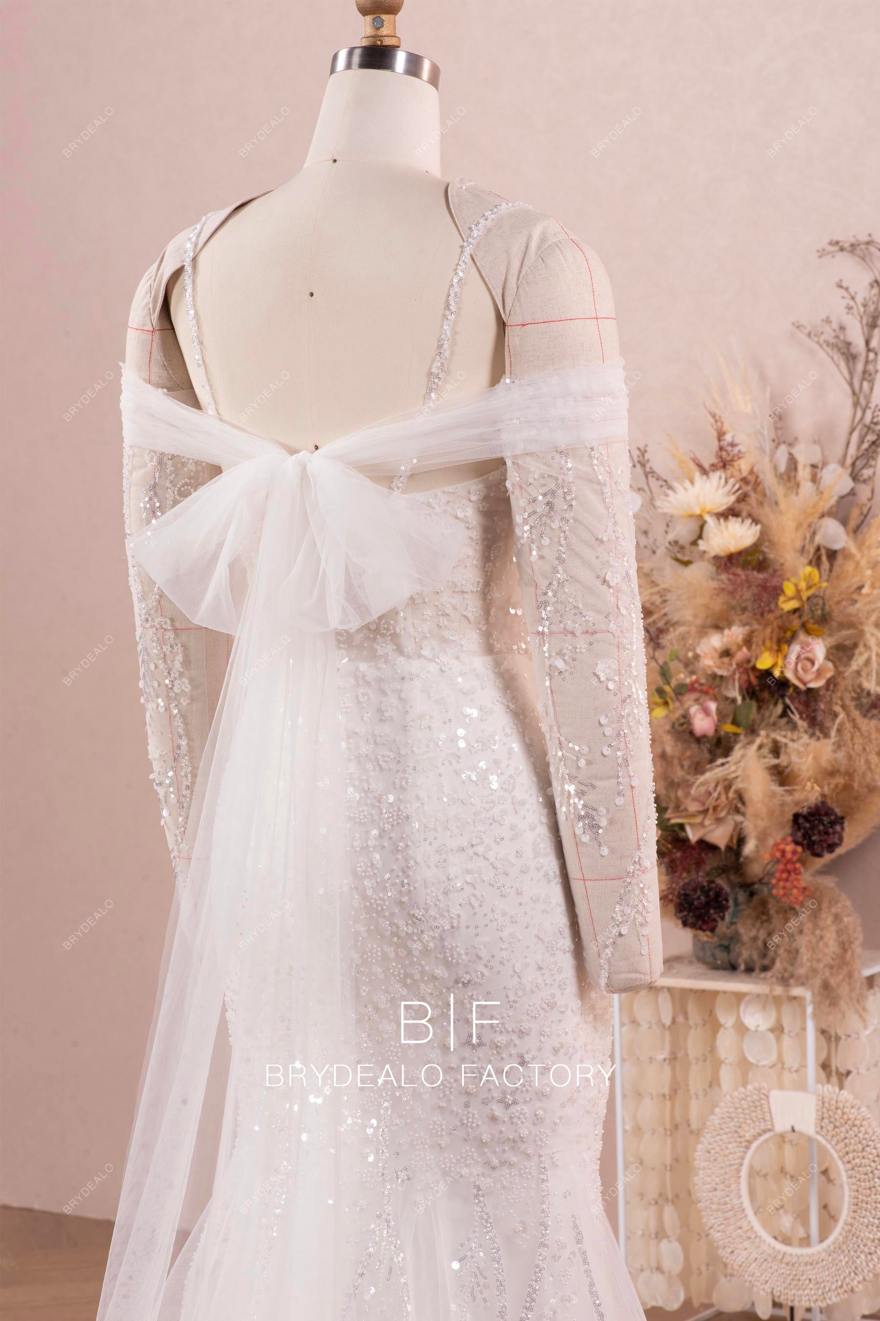 bowknot sash open back shimmery trendy wedding dress