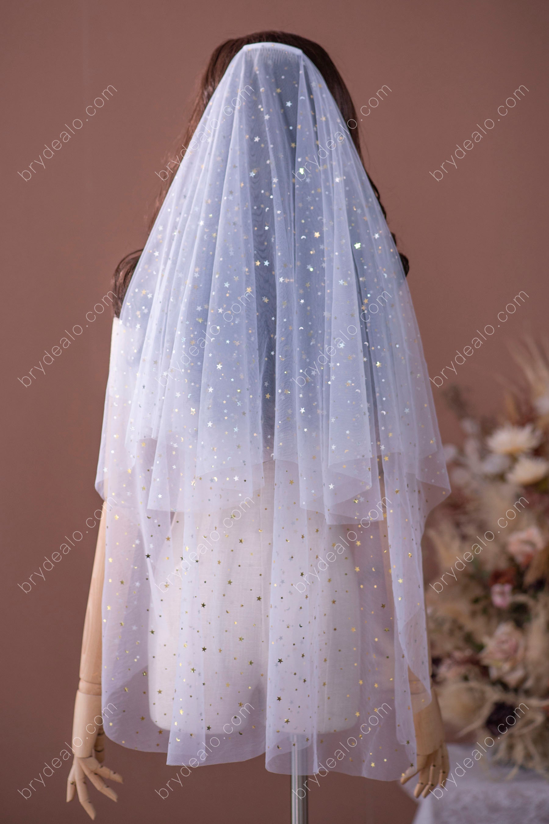 sparkly star two-tier wedding veil 