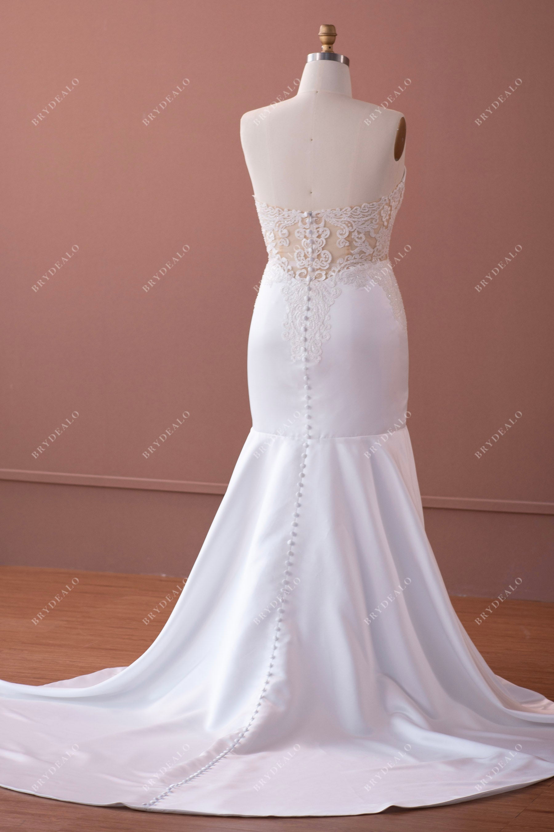 strapless illusion back lace trumpet wedding gown