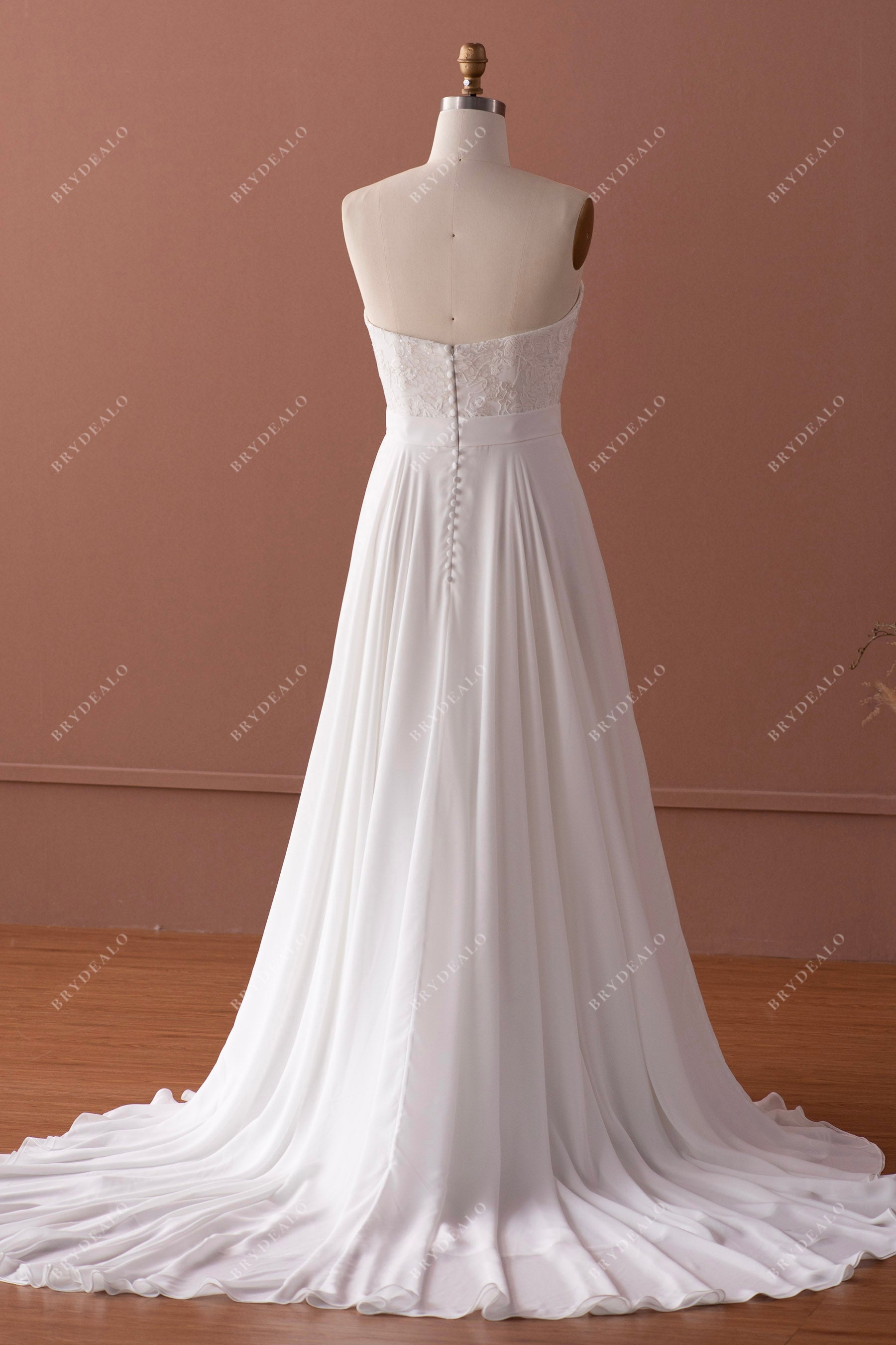 court train flowy chiffon destination wedding dress