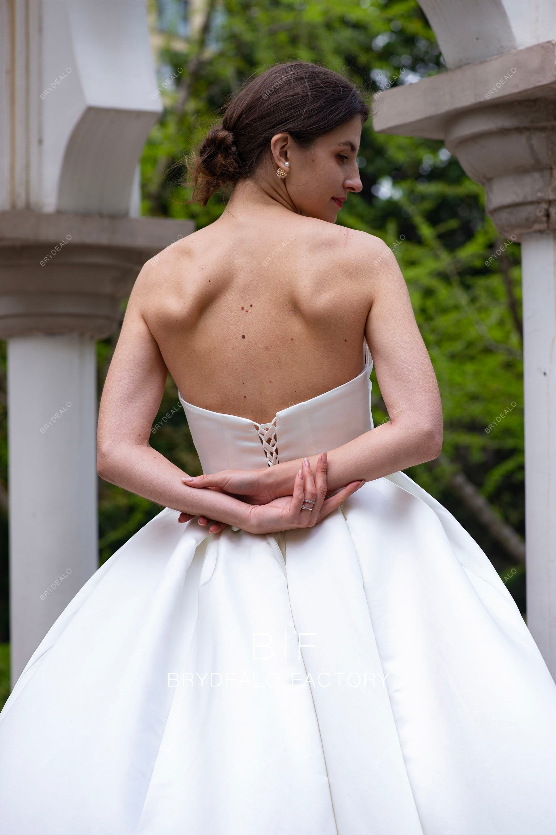 strapless lace up back classic satin winter wedding dress