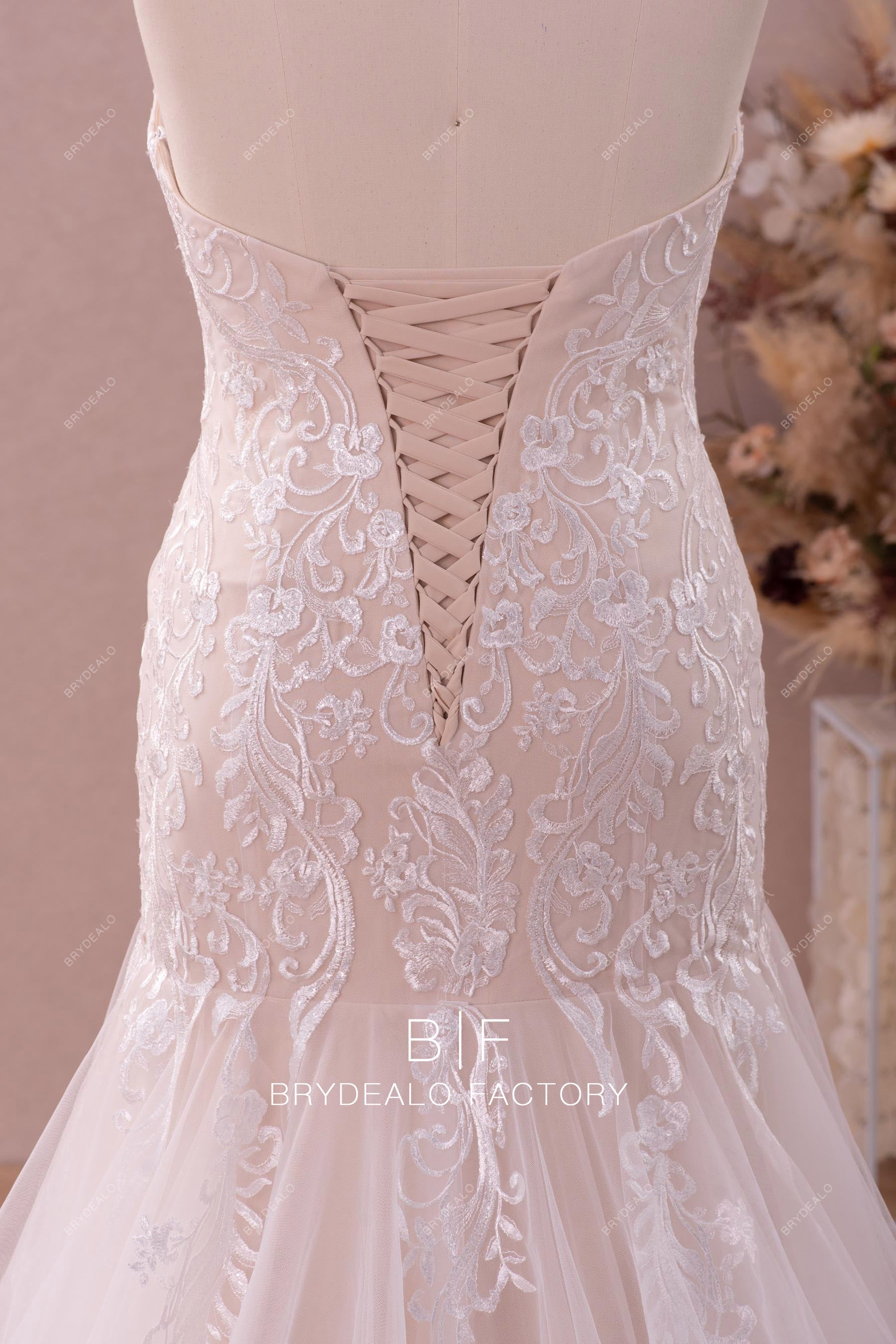 strapless lace up closure colored wedding dress