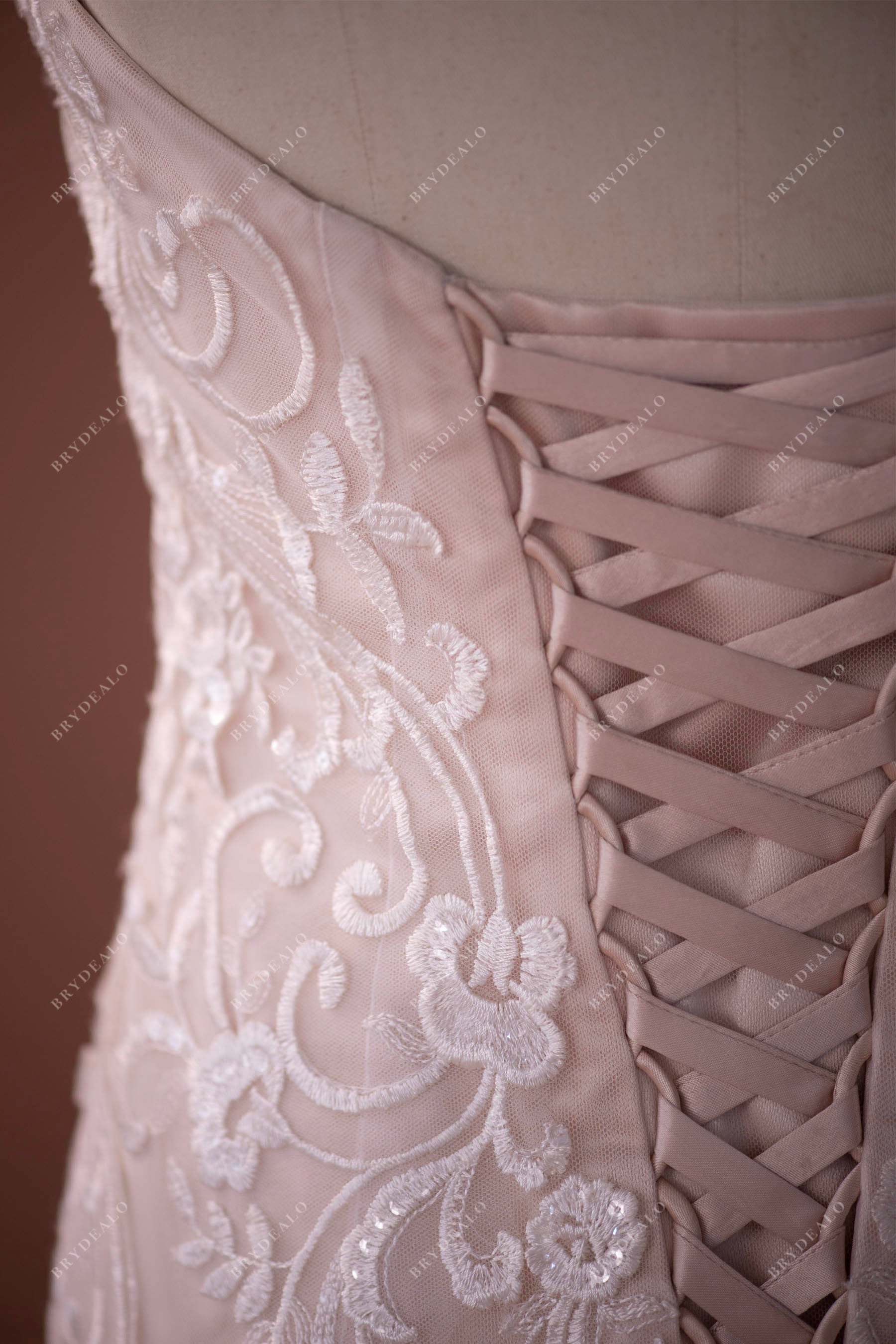 strapless lace nude fall outdoor wedding dress