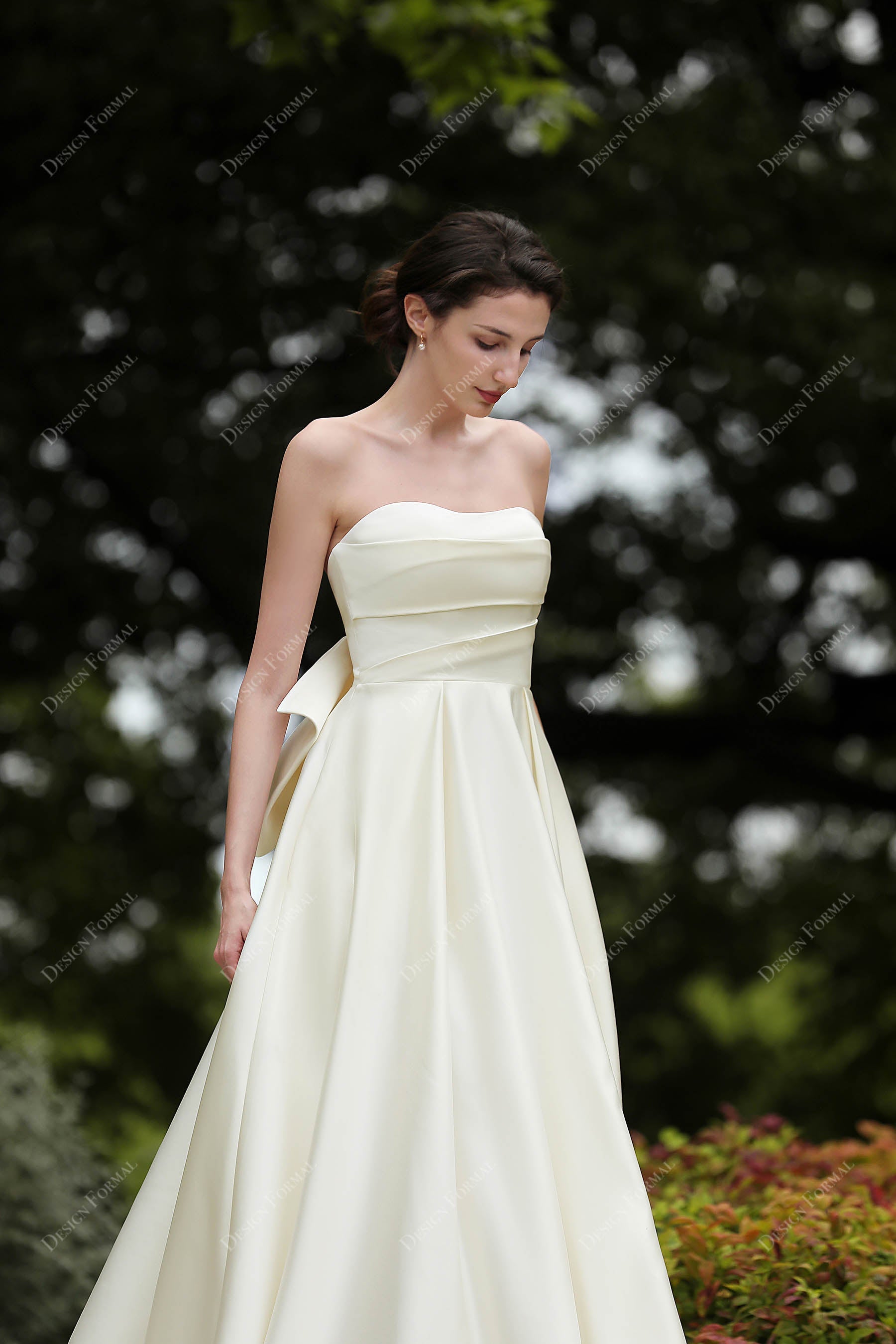 Strapless Pleated Satin Destination Wedding Dress