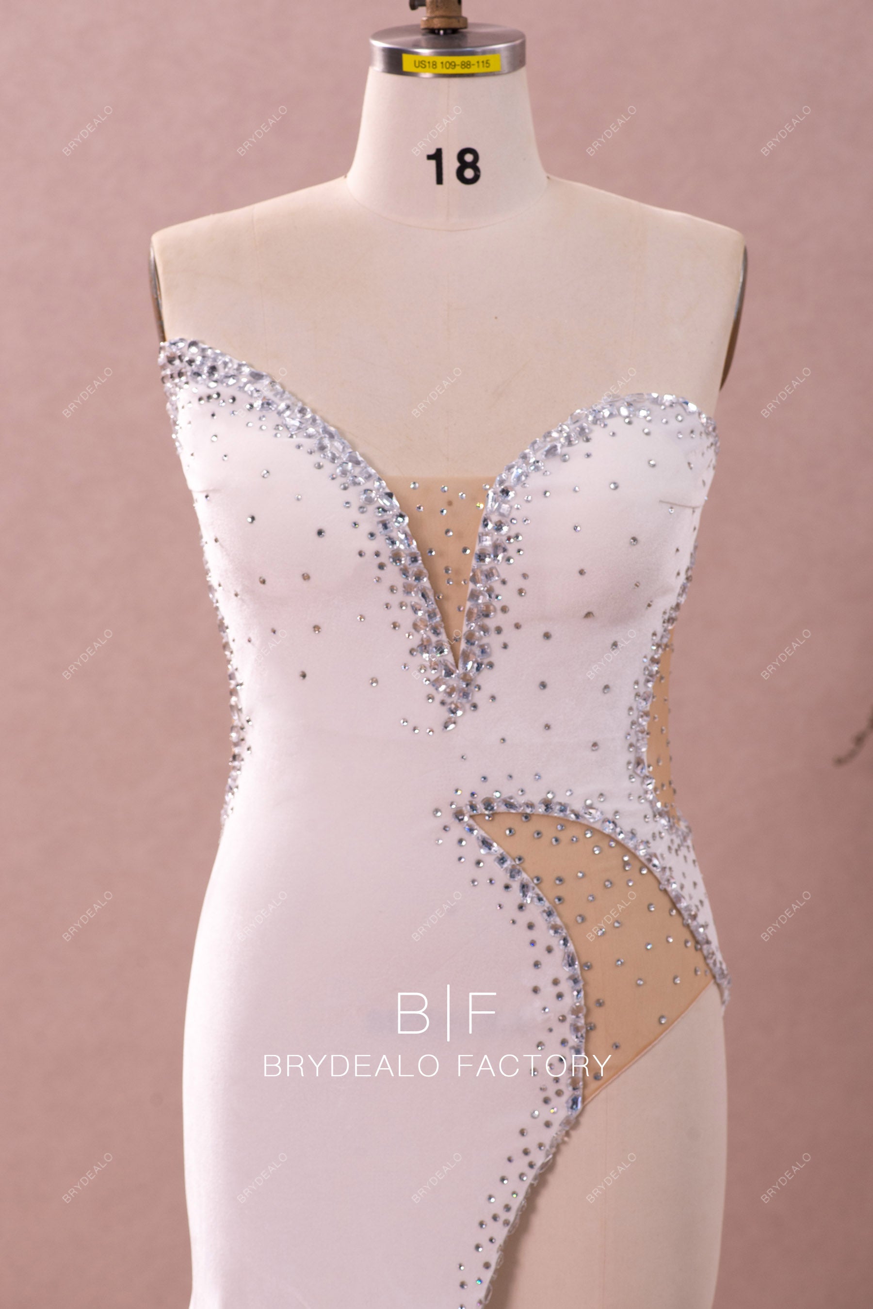 asymmetry neck slit bling glitter crystals prom gown