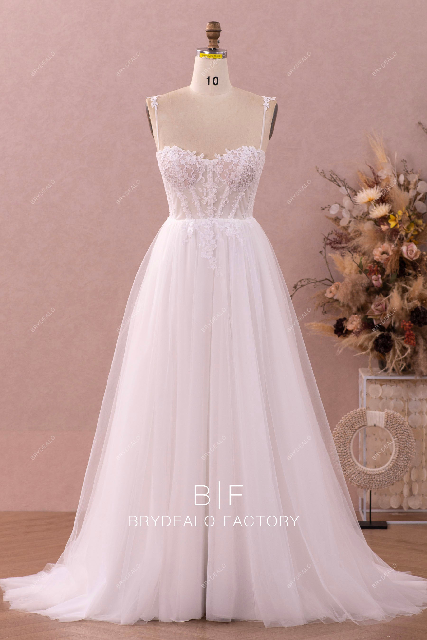 modern spaghetti straps corset lace wedding dress