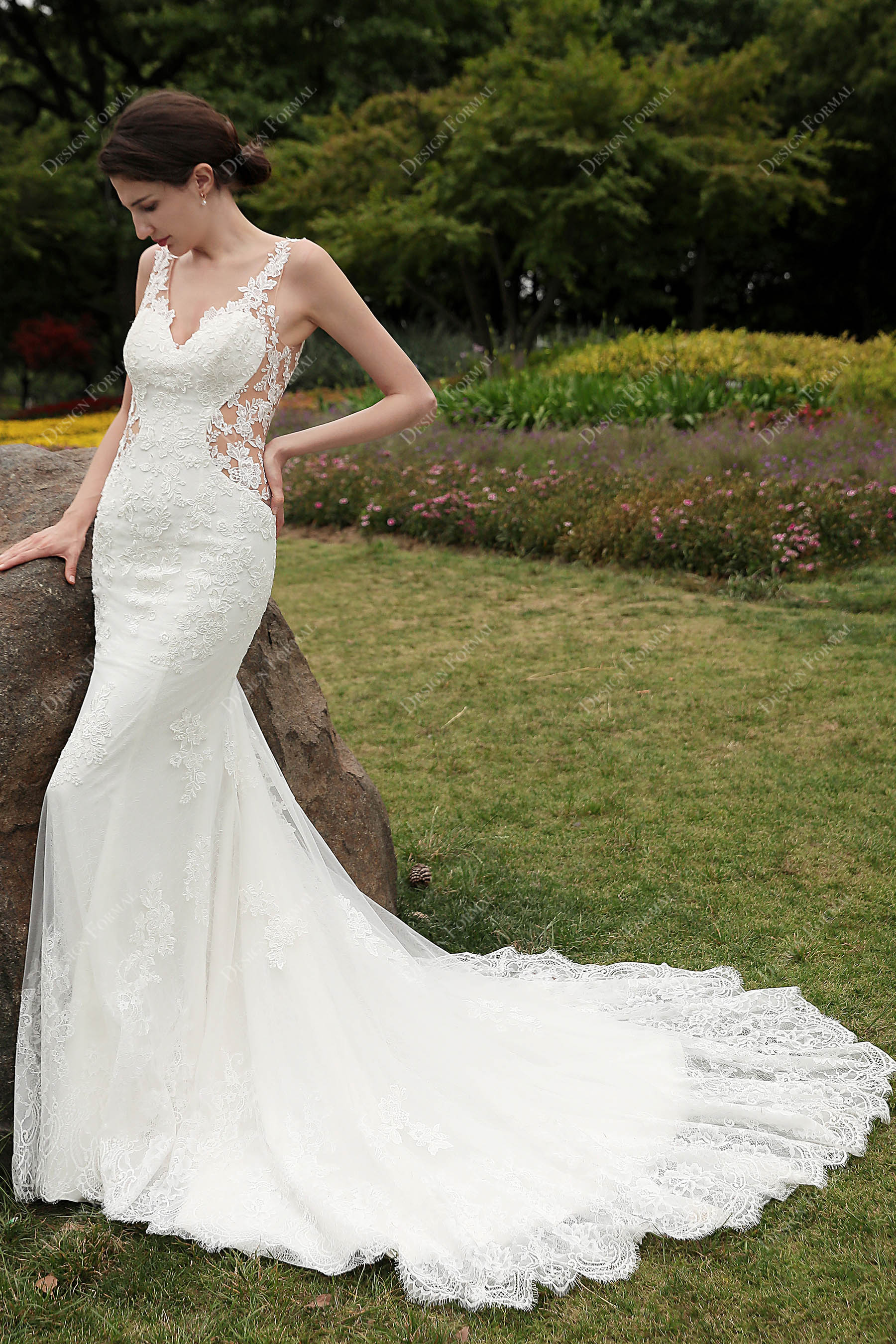 Straps Lace Long Mermaid Wedding Dress