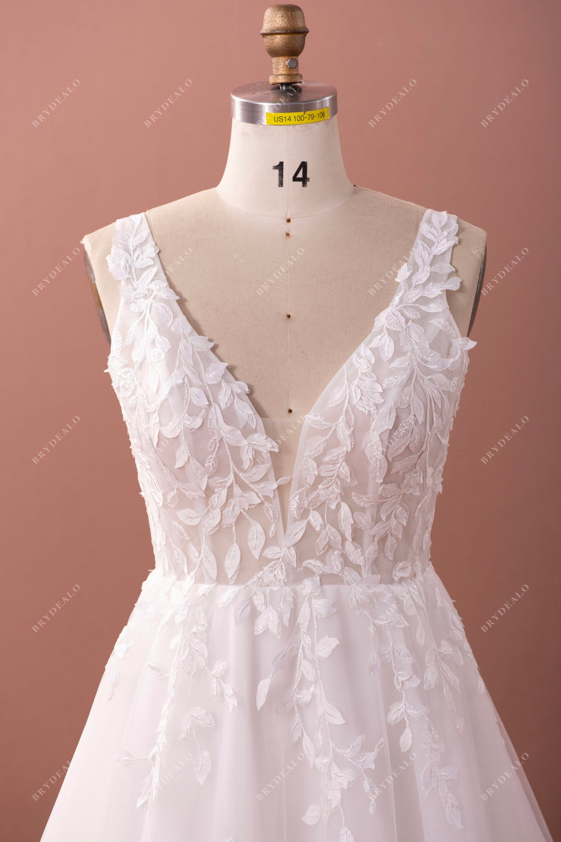 gorgeous sheer lace straps plunging neck lace wedding dress