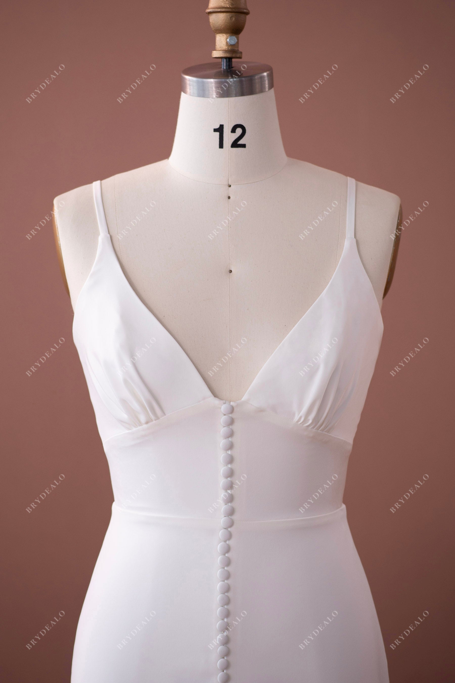 spaghetti straps sleeveless plunging simple wedding dress
