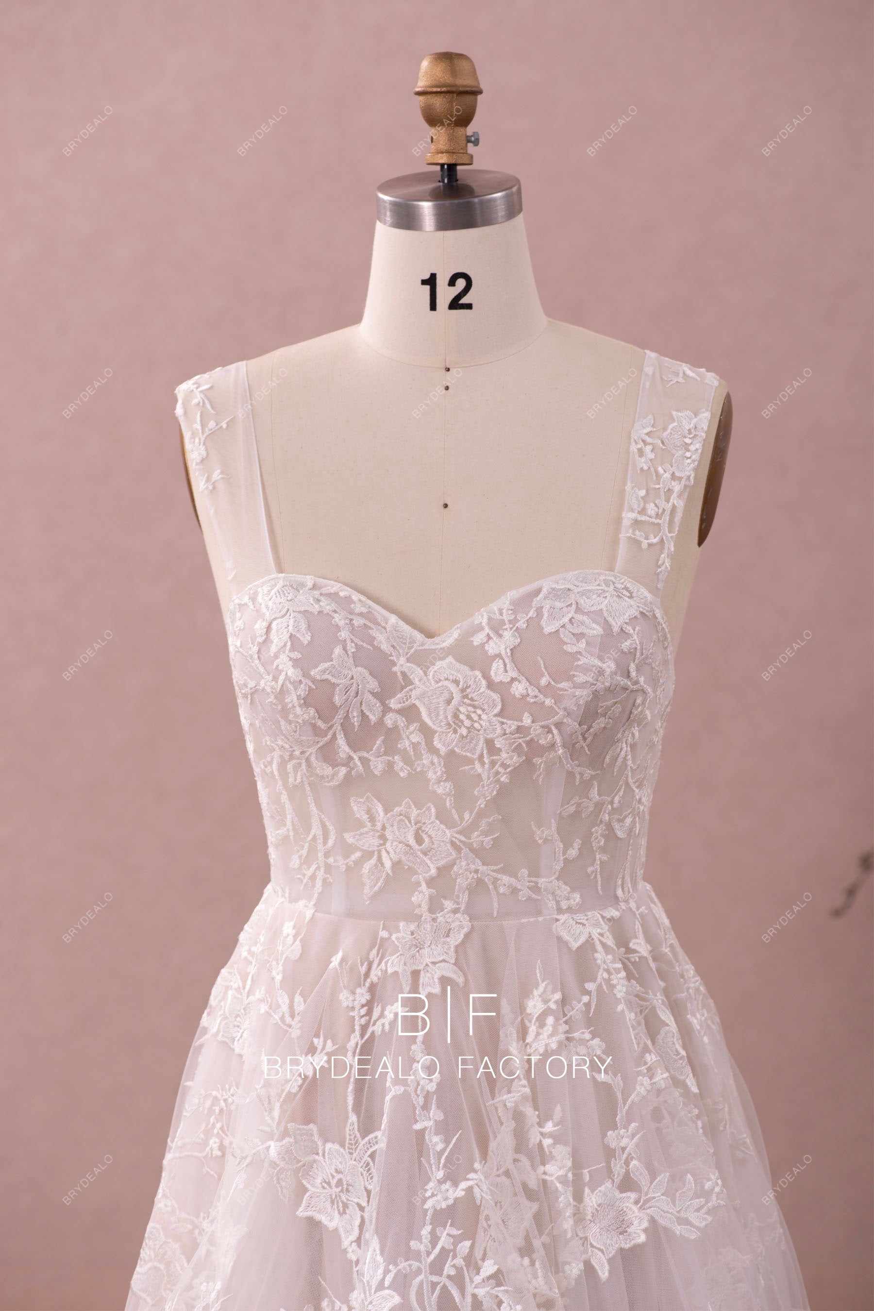 sheer straps sweetheart neck lace bridal gown