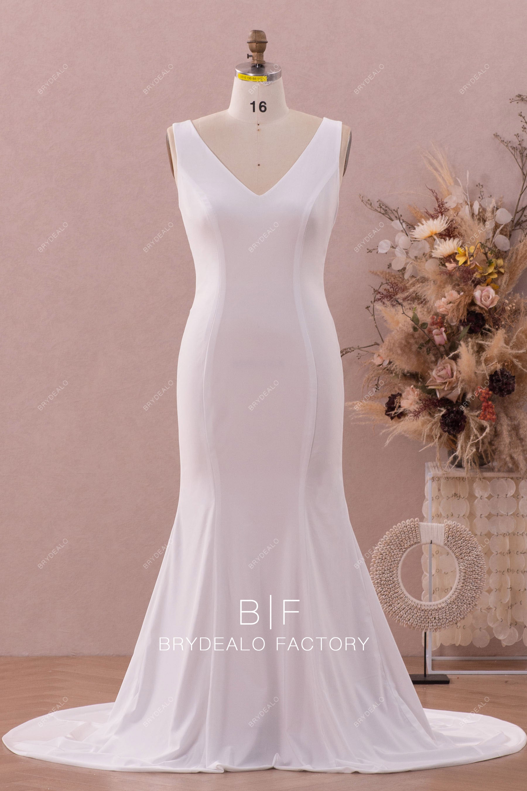 Plus Size Jersey Sleeveless Mermaid Bridal Dress