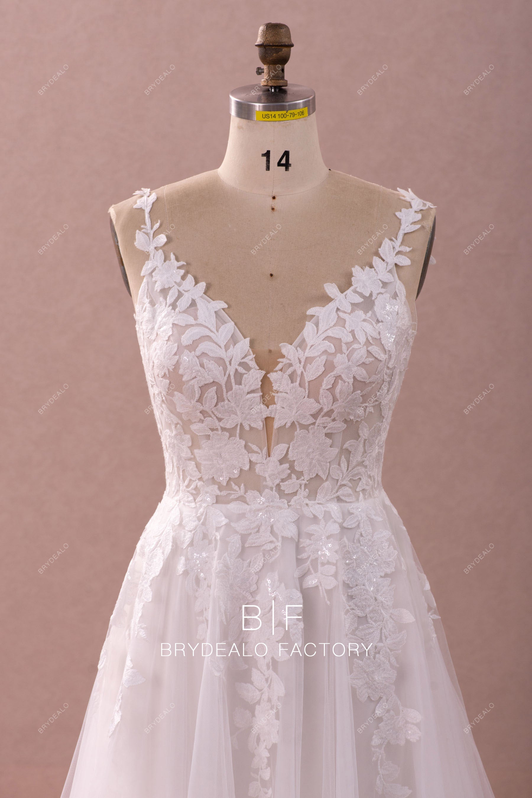 plunging sweetheart neck lace bridal gown