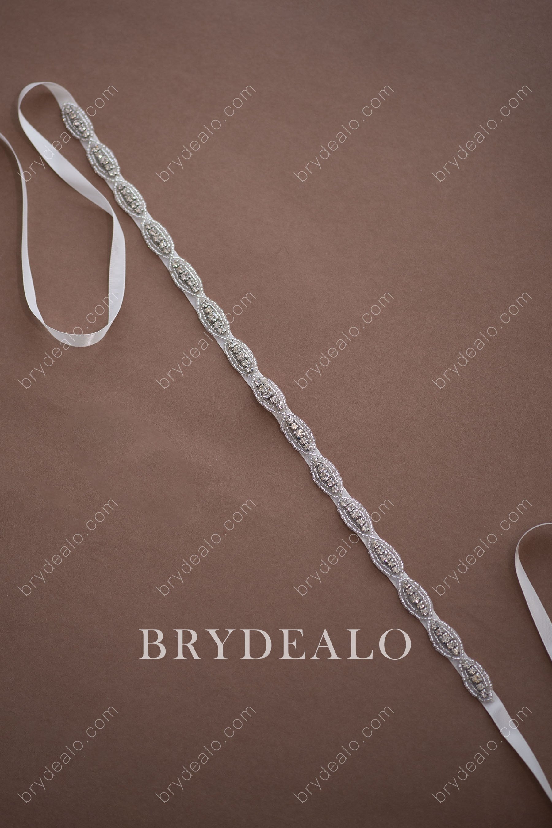Stylish Oval Crystals Beaded Wedding Sash 