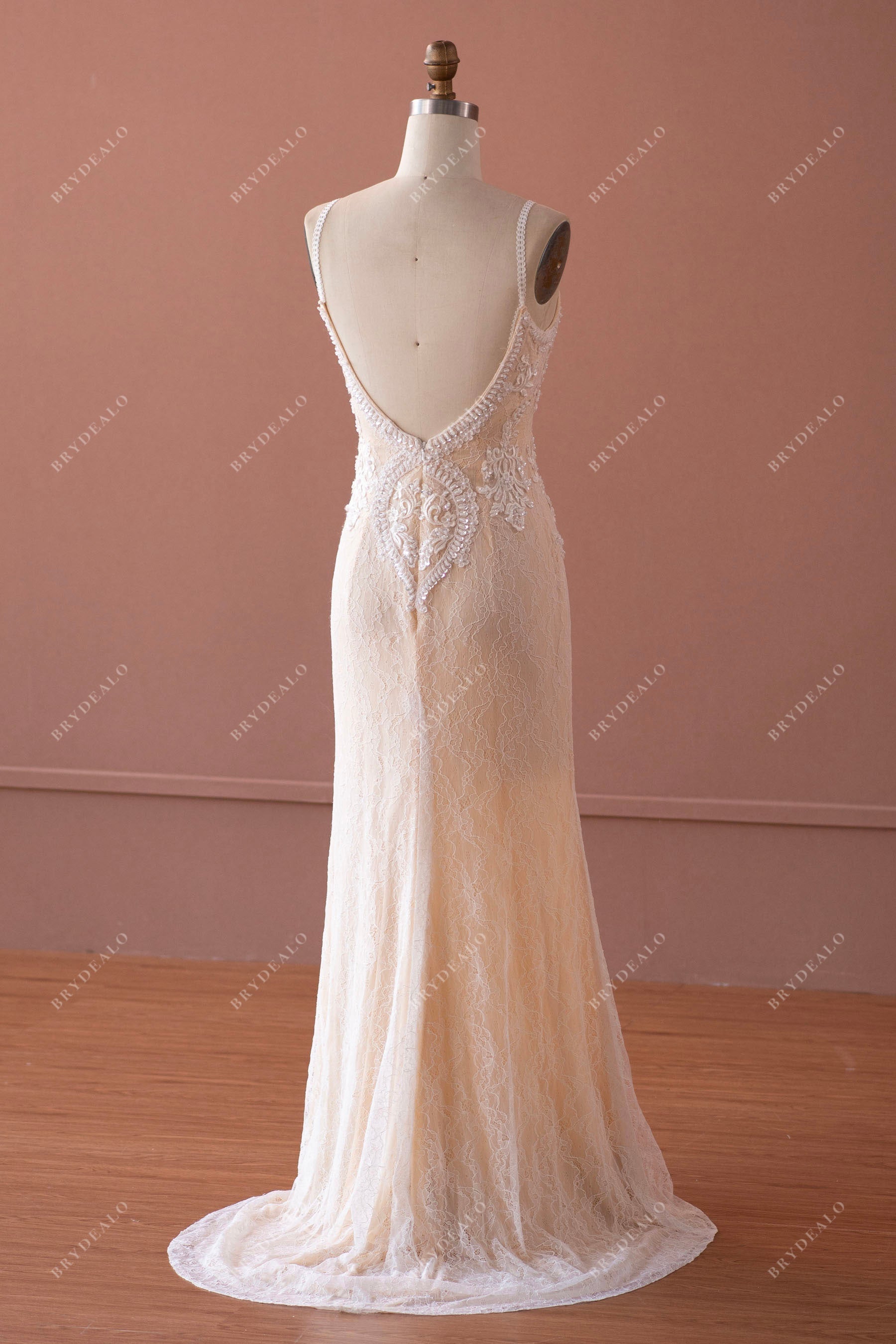 sweep train lace open back casual wedding dress