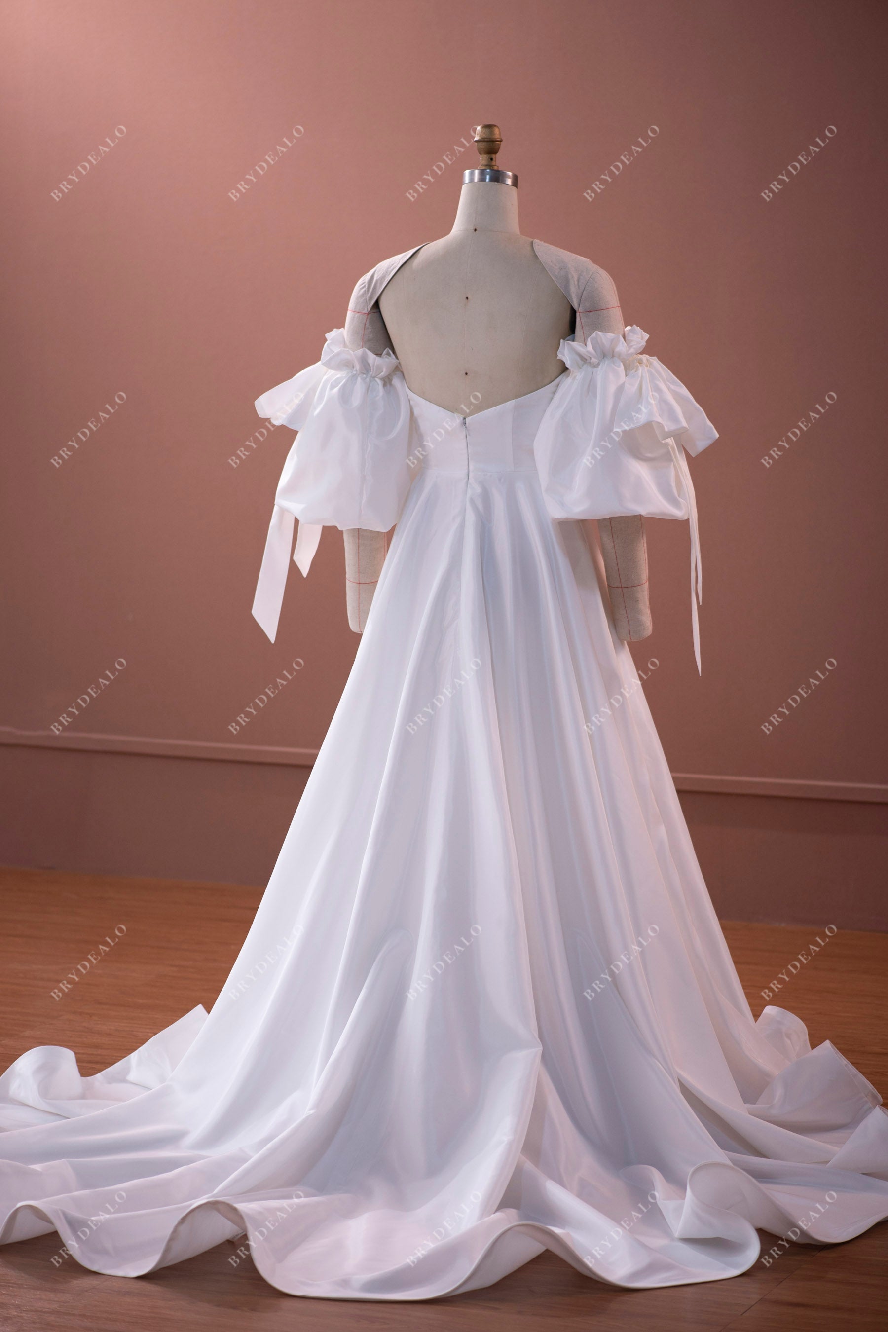 open V-back ruffled court train timeless bridal gown