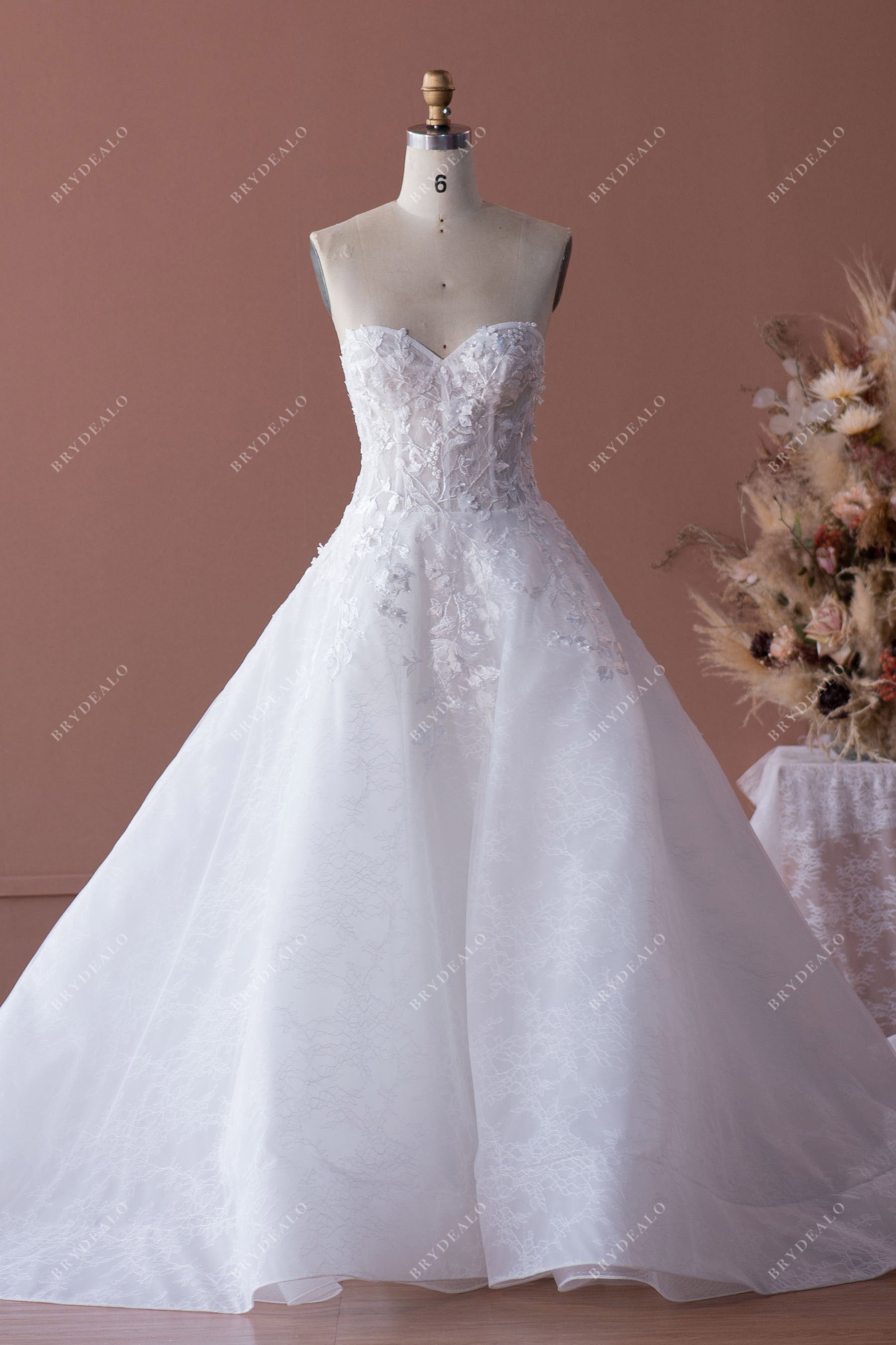 Strapless Sweetheart Corset Designer Lace Wedding Dress