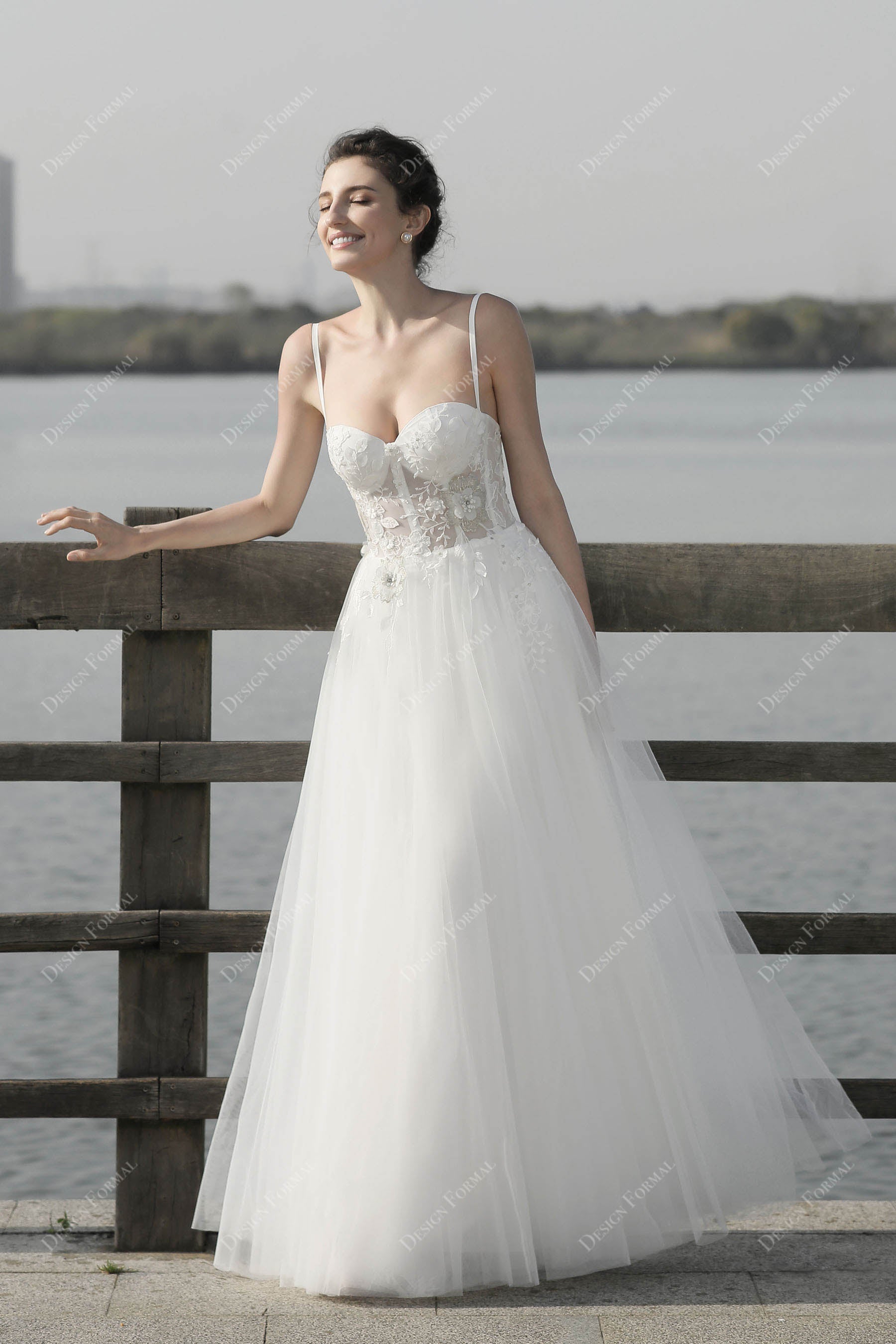 sweetheart neck illusion corset A-line bridal gown