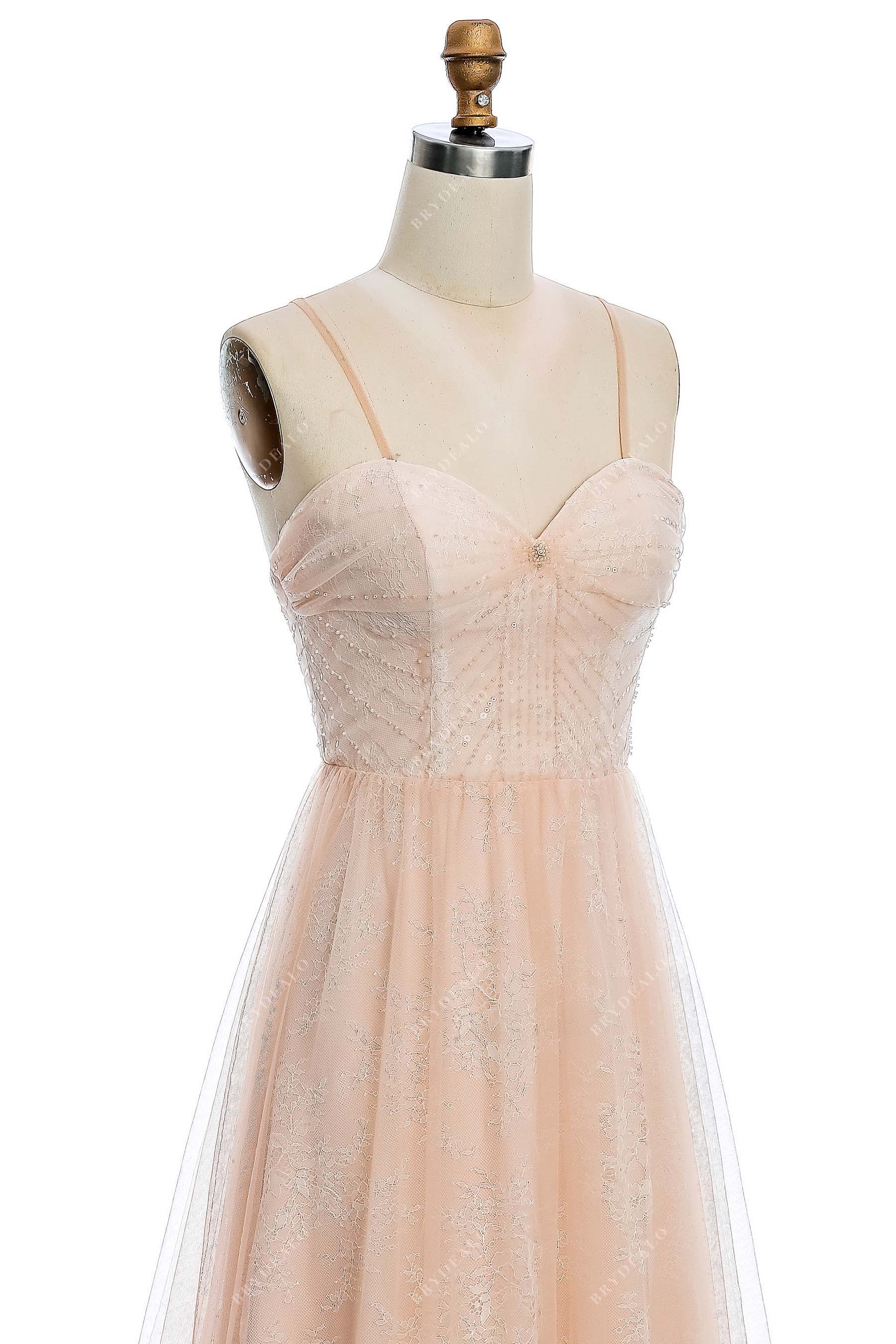 spaghetti straps sweetheart neck lace spring bridal dress