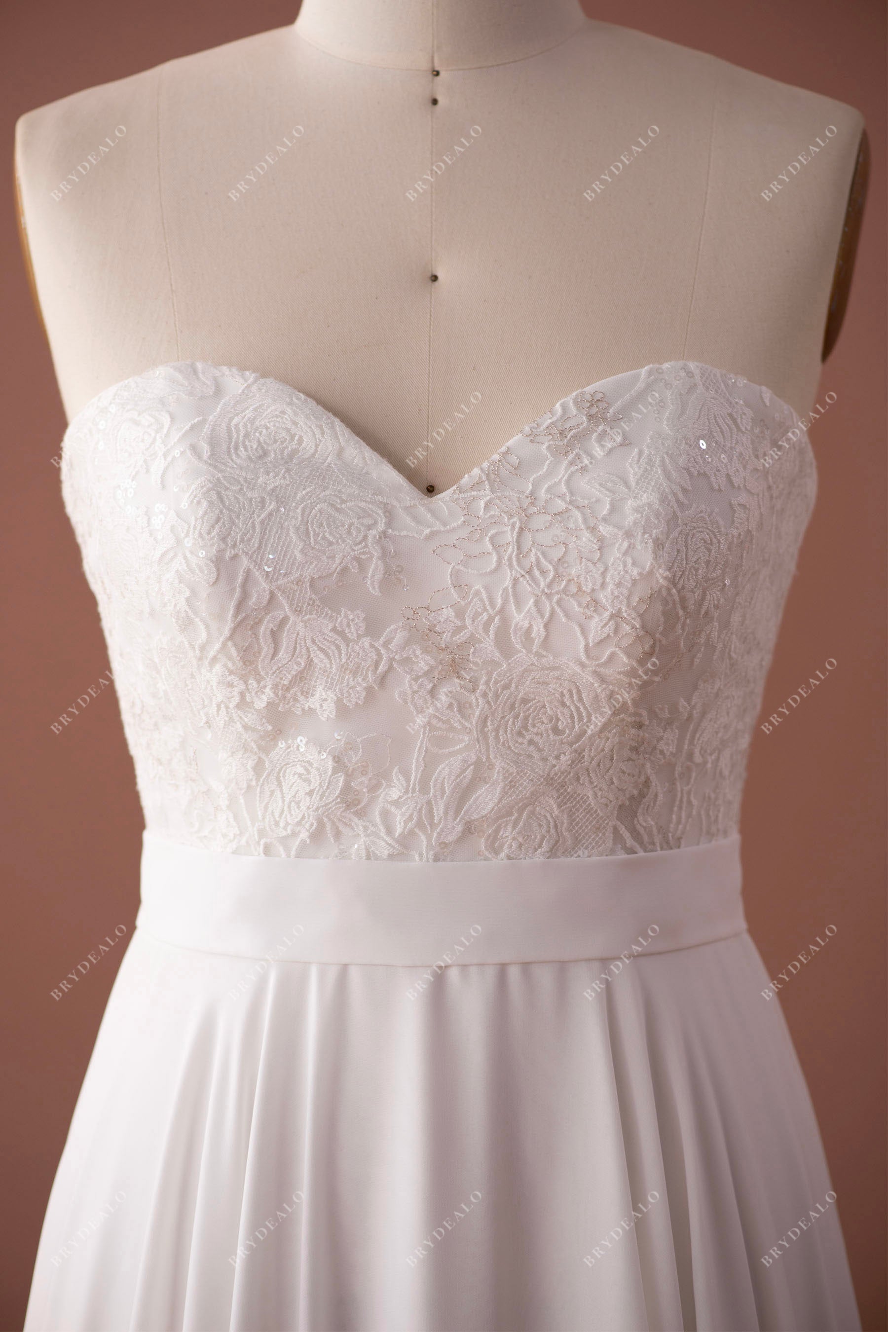 sweetheart neck strapless lace outdoor bridal gown