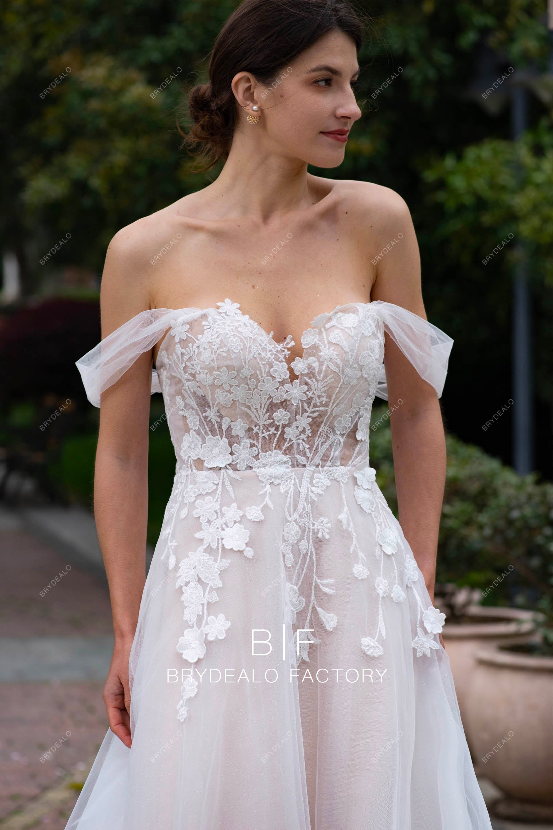 sweetheart neck lace tulle destination wedding dress